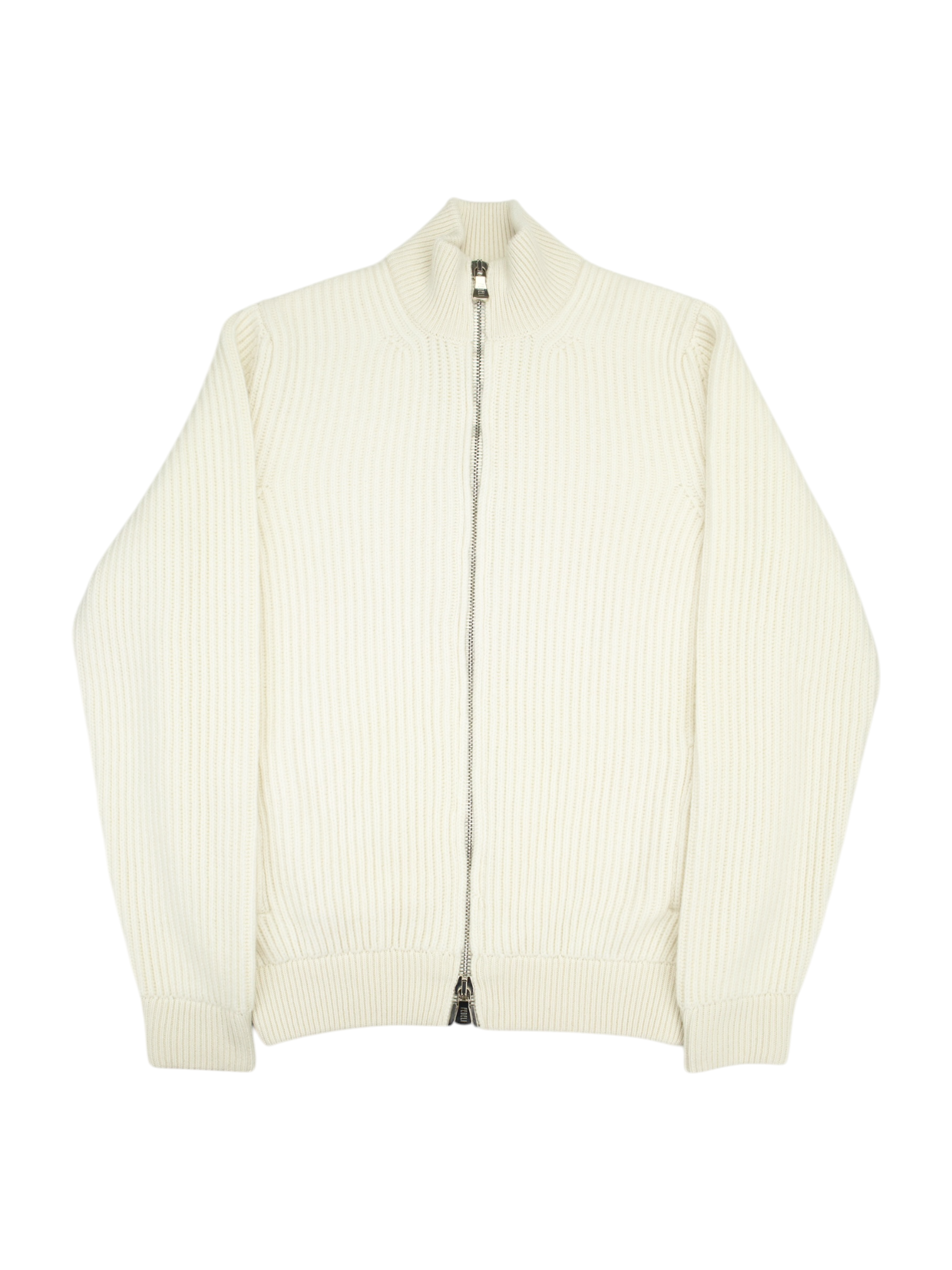 Fedeli Offwhite Rib-Knitted Cashmere Fullzip Knitwear