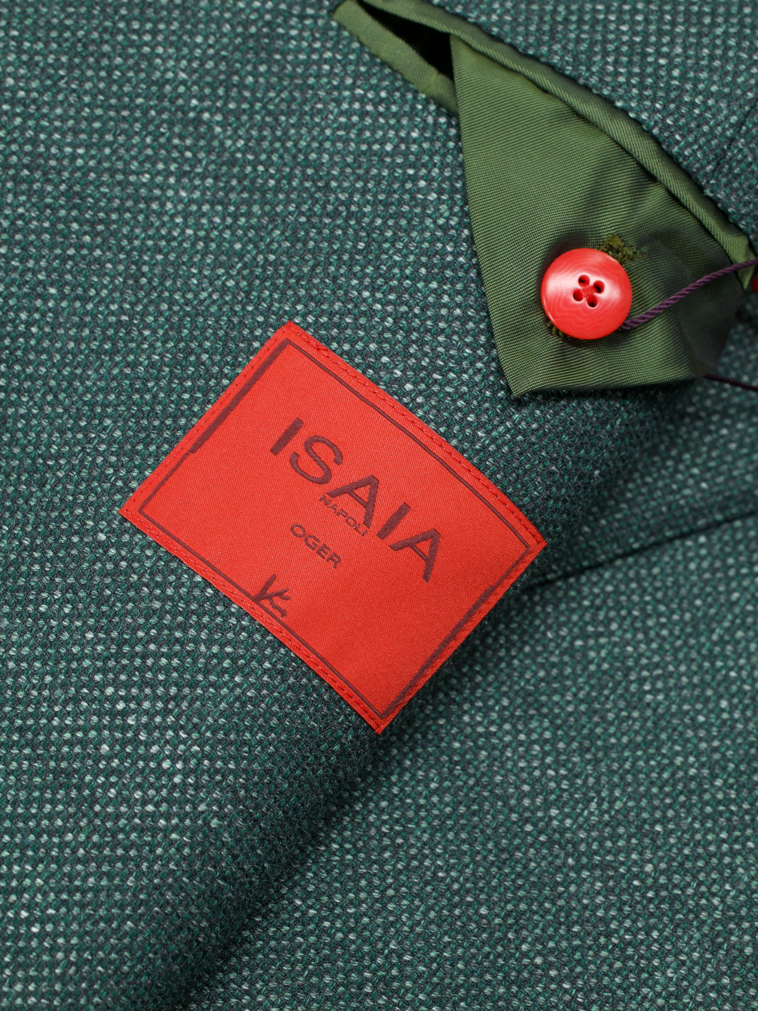 Isaia Verdigris Green Wool, Silk & Linen Basket-Weave Jacket