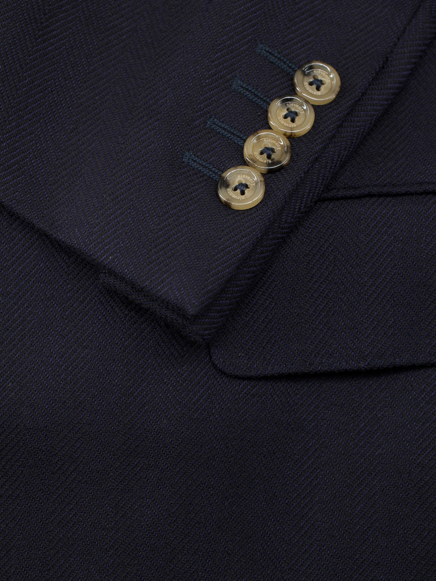 Eleventy Navy Wool-Stretch Removable-Front Herringbone Vespa Jacket