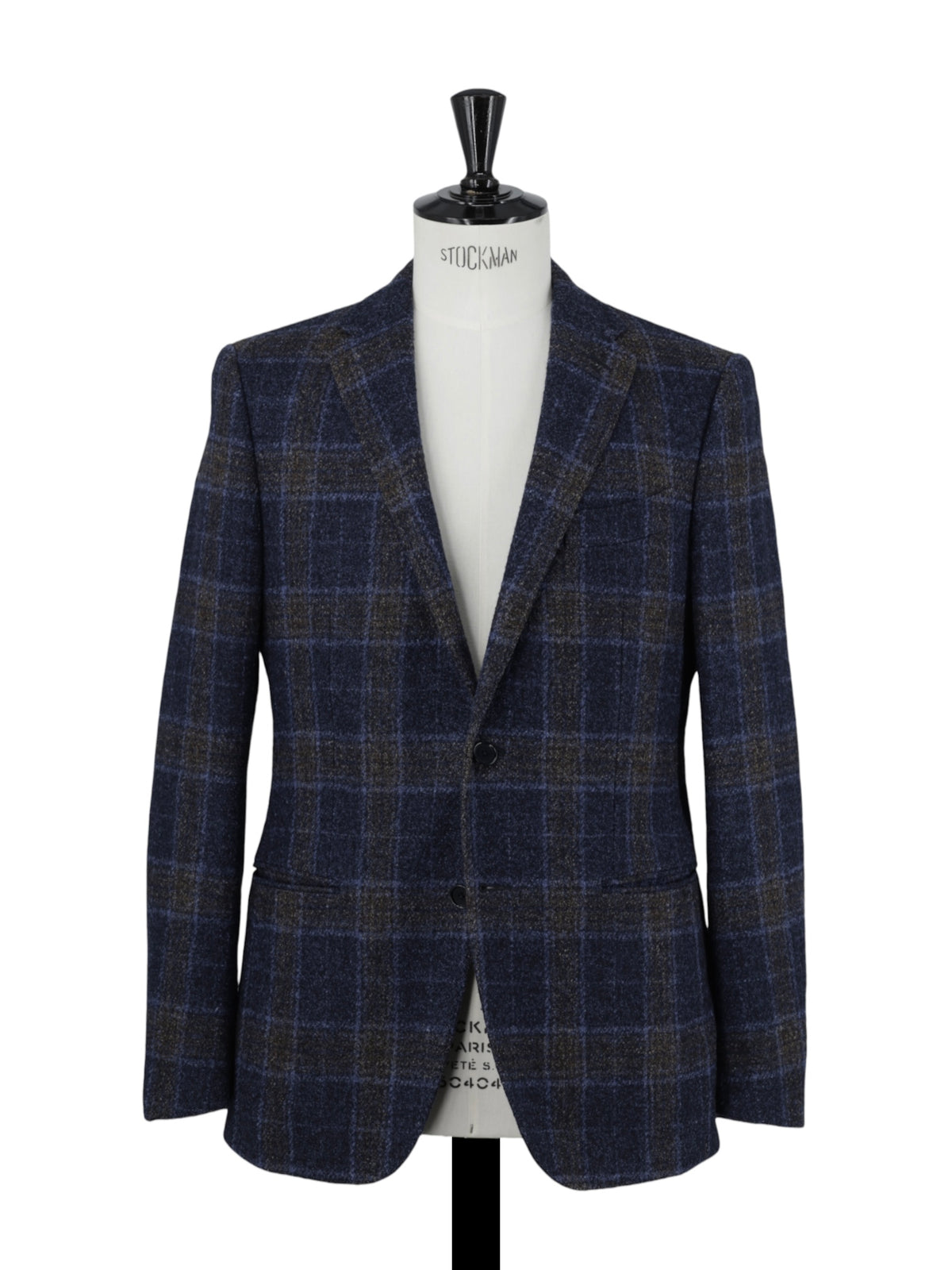 Caruso Blue & Brown Wool, Stretch, Silk & Linnen Boucle Checkered Jacket
