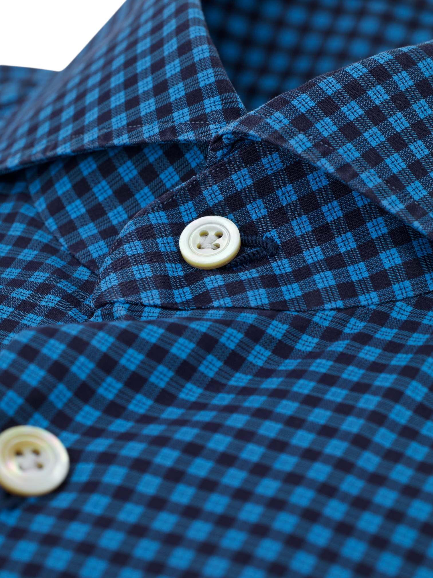 Kiton Petrol & Navy Fine-Cotton Gingham Check Shirt