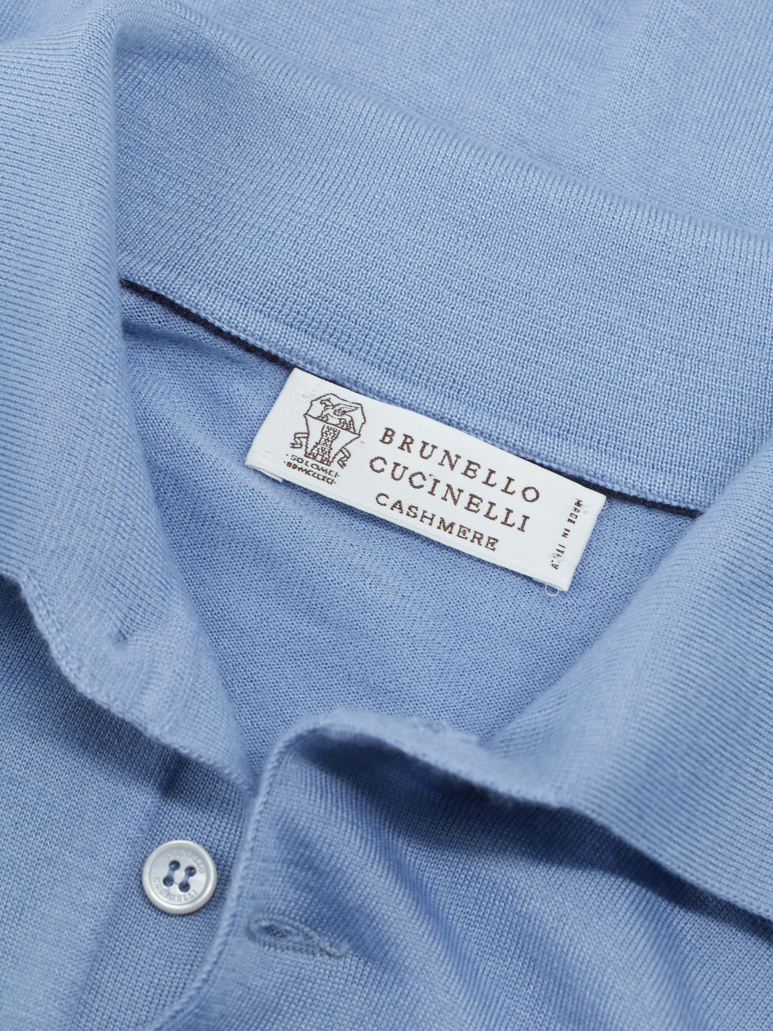 Brunello Cucinelli Light Blue Cashmere & Silk Long-Sleeve Polo