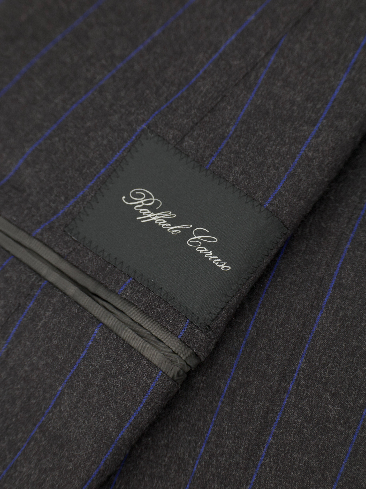 Caruso Anthracite & Azure Blue Wool Flannel Double-Breasted Pinstripe Suit