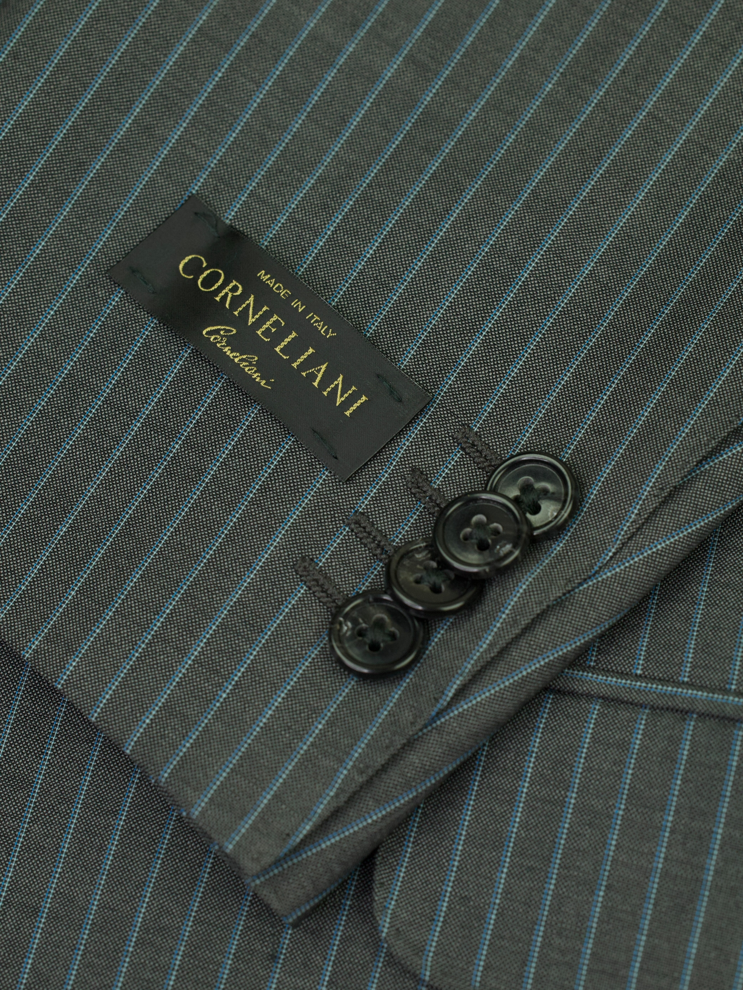 Corneliani Grey & Turquoise Wool & Mohair Pinstripe Suit