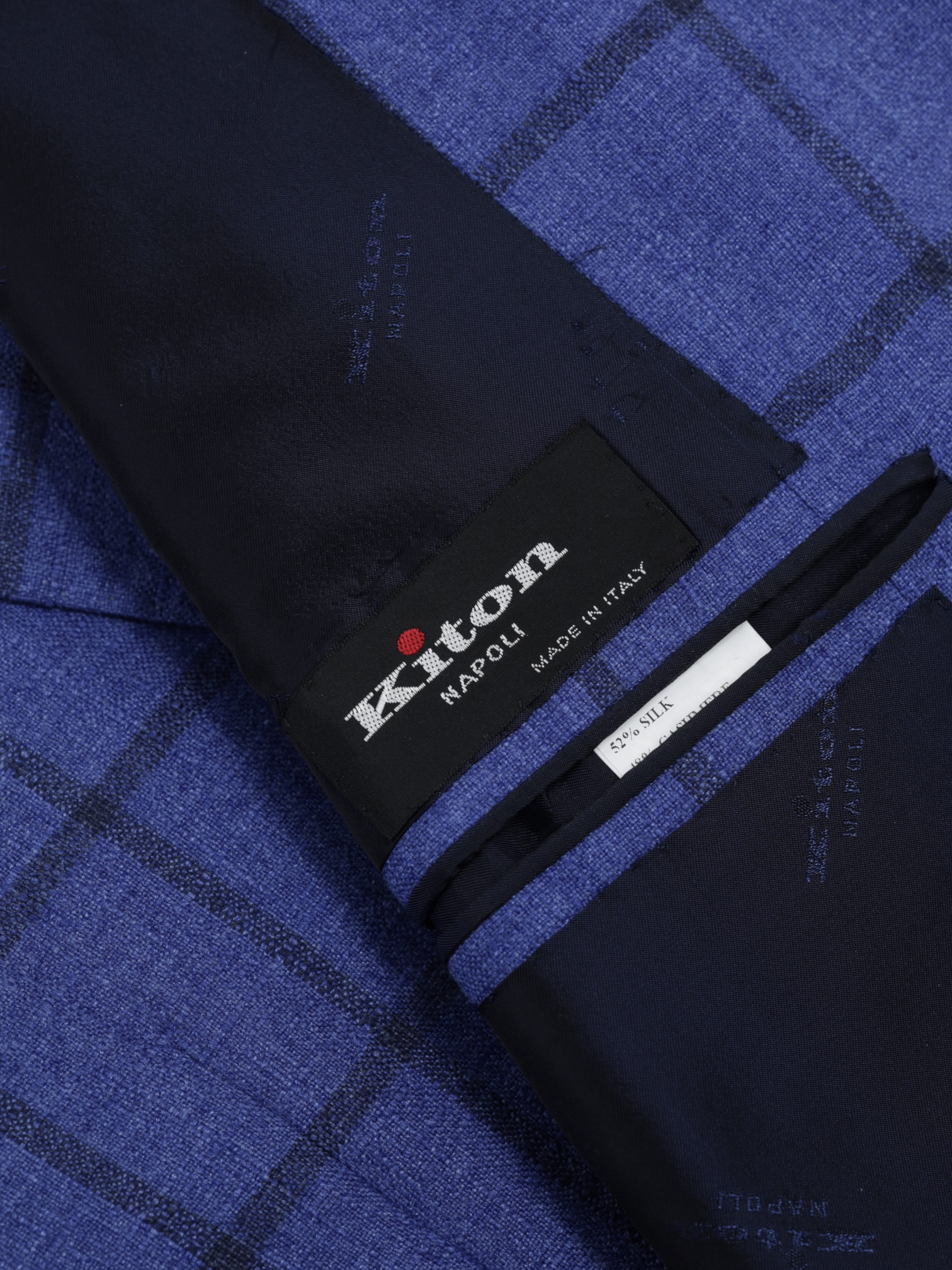 Kiton Azure Blue Silk & Cashmere Windowpane Jacket