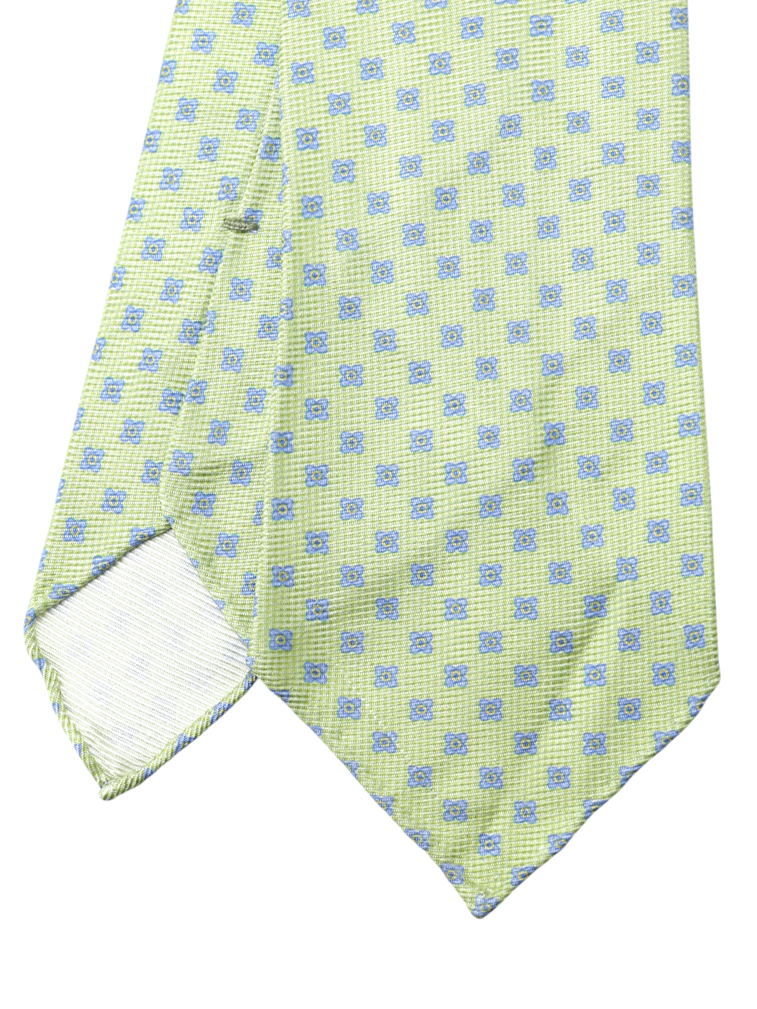 Kiton 5-Fold Lime Green & Blue Silk Floral Untipped & Handrolled Tie