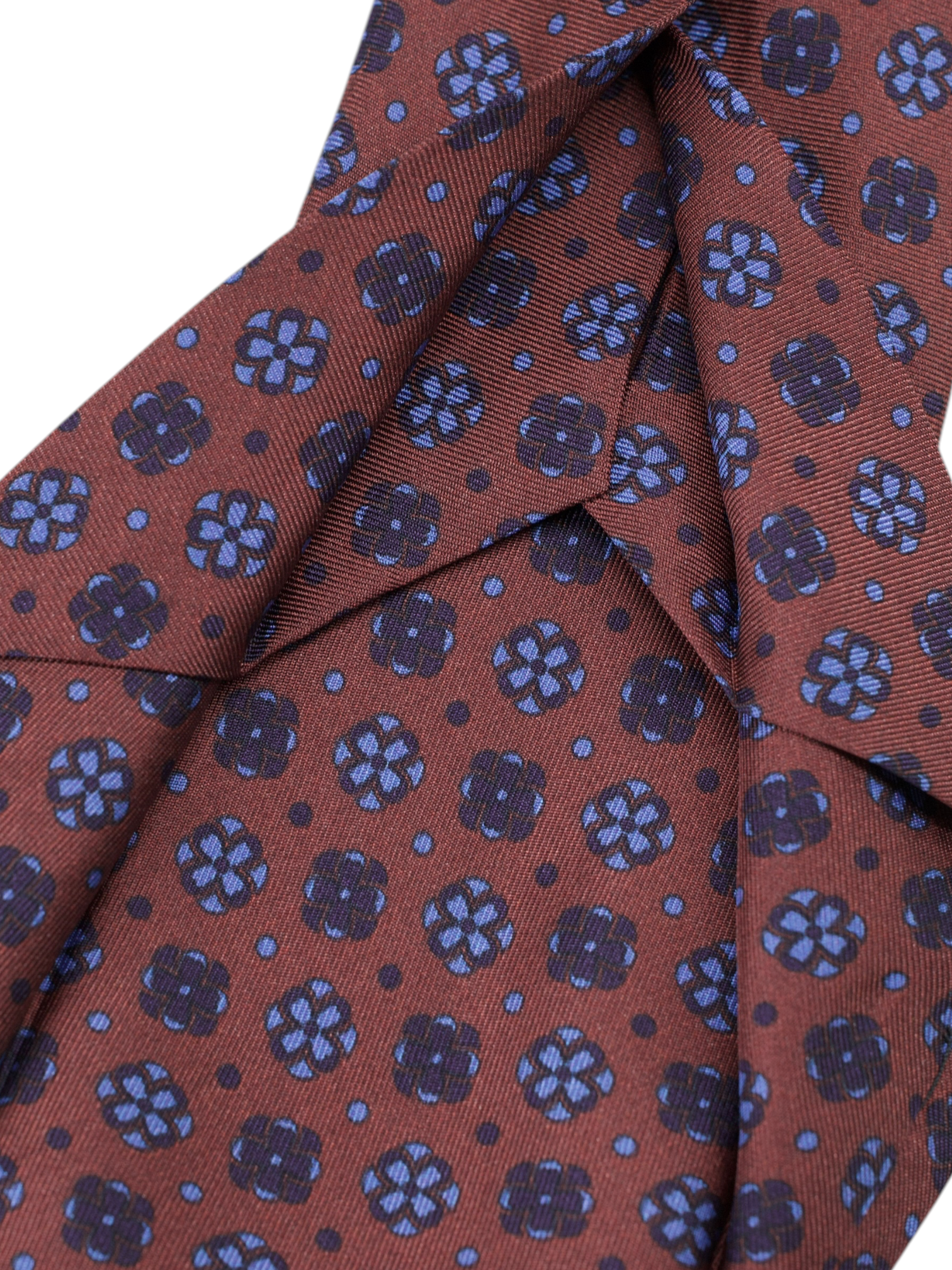 Kiton 5-Fold Dark Red & Purple Silk Geometric Floral Tie