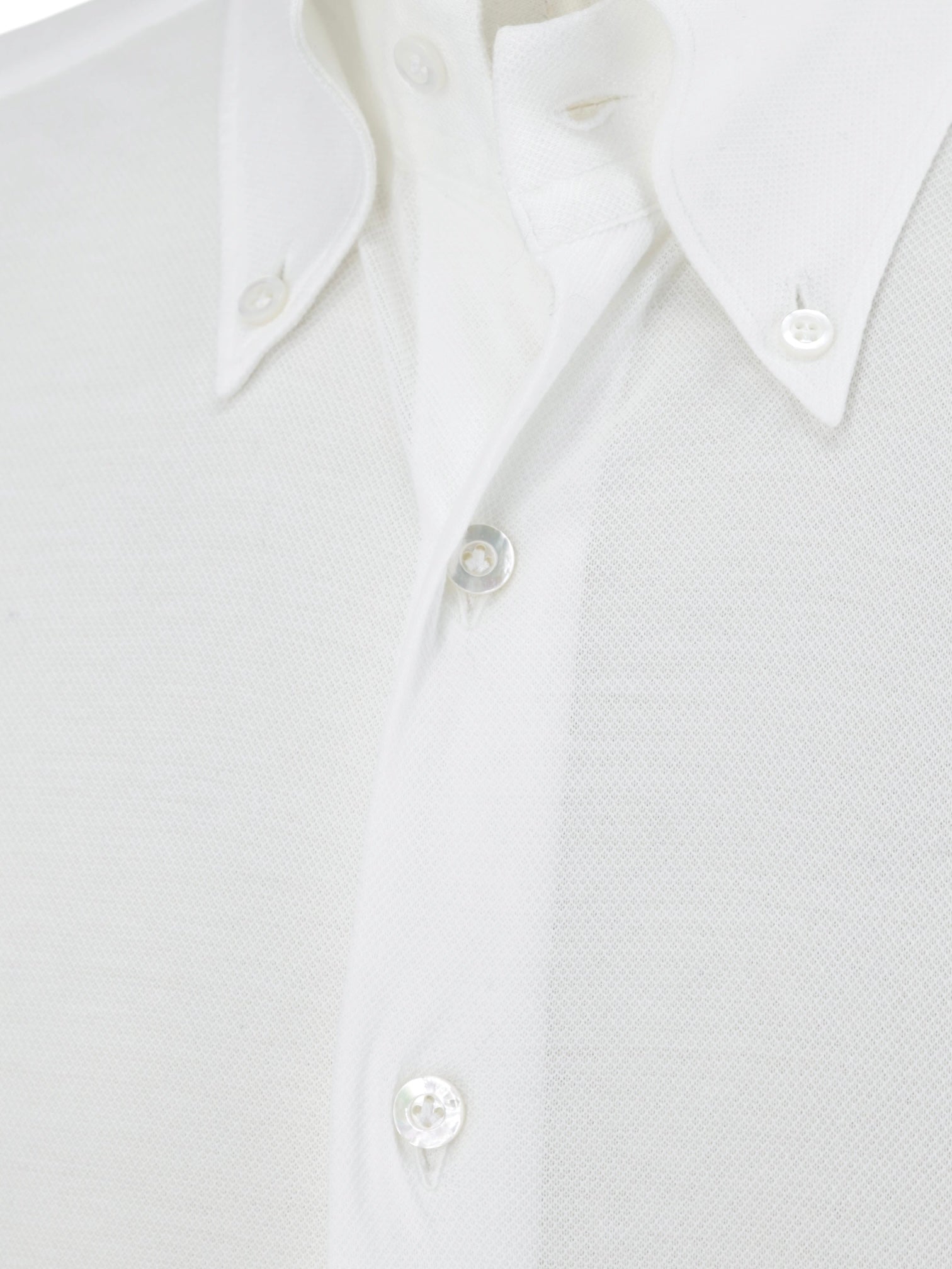 Fray White Knitted Piqué-Cotton Button-Down Shirt