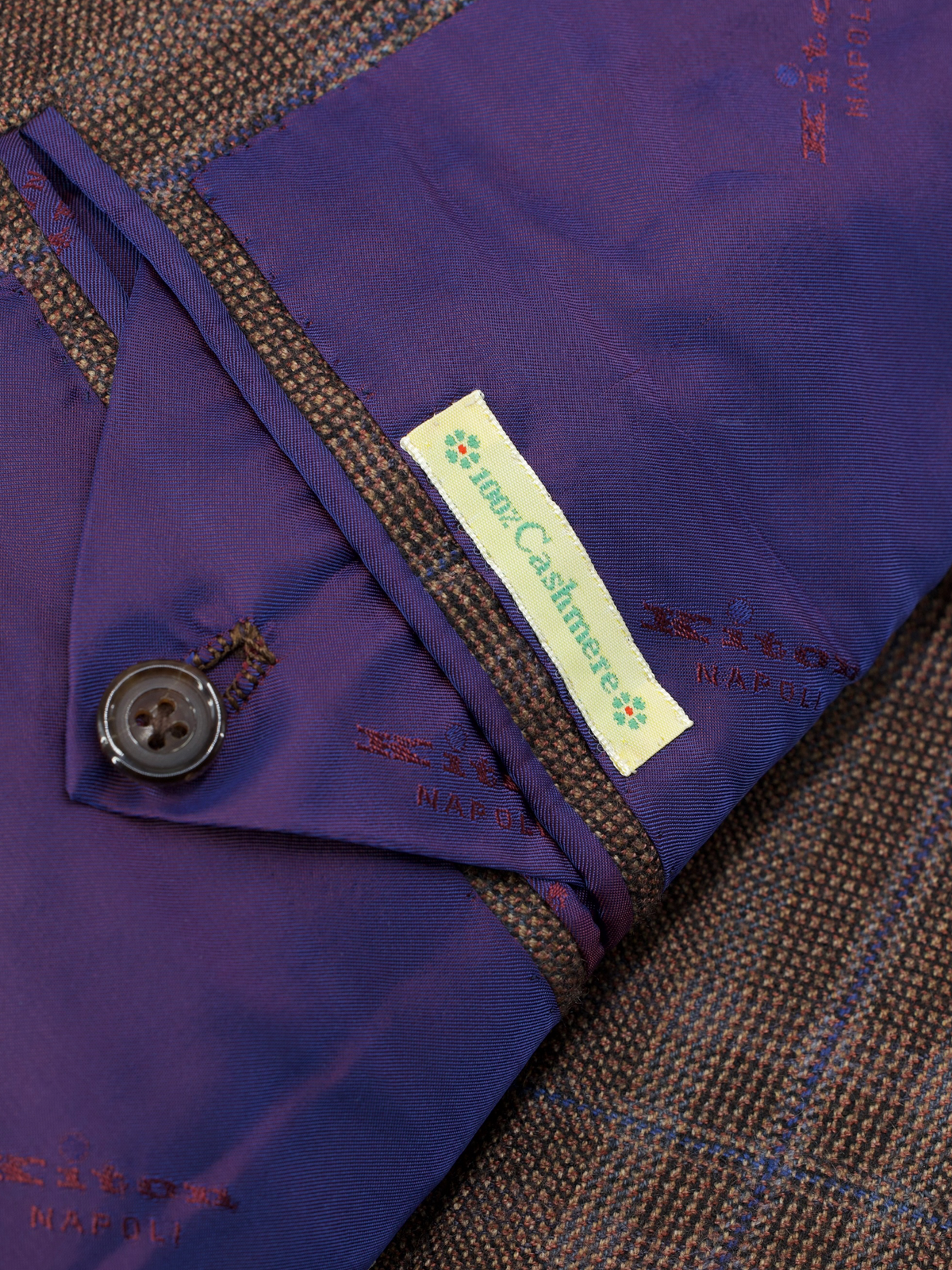 Kiton Brown & Blue Pure Cashmere Windowpane Winter Jacket