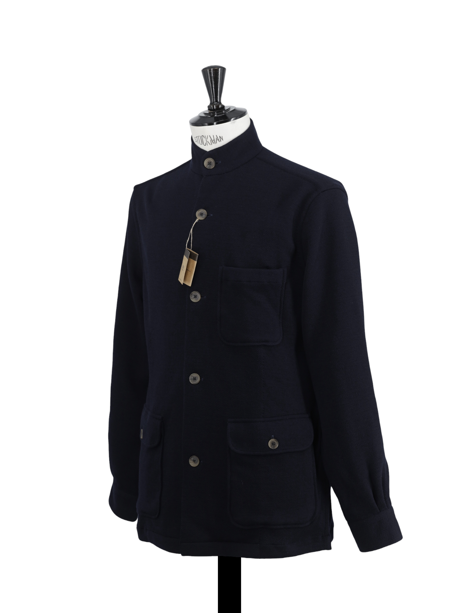 100 Hands Black Piqué-Knitted Wool Mandarin-Collar Traveller Jacket