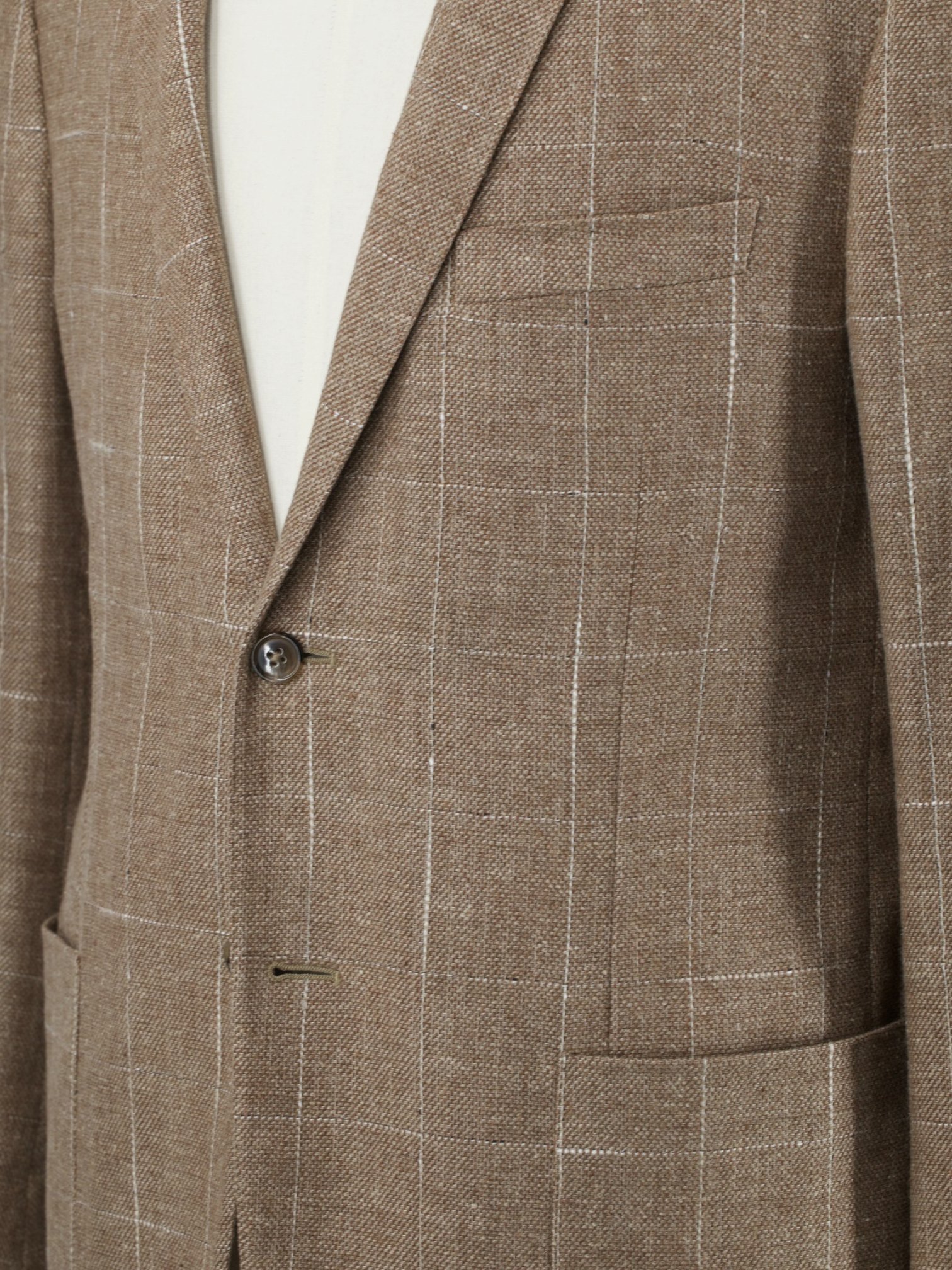 Corneliani Light Brown Wool, Silk & Linen Windowpane Gate Jacket