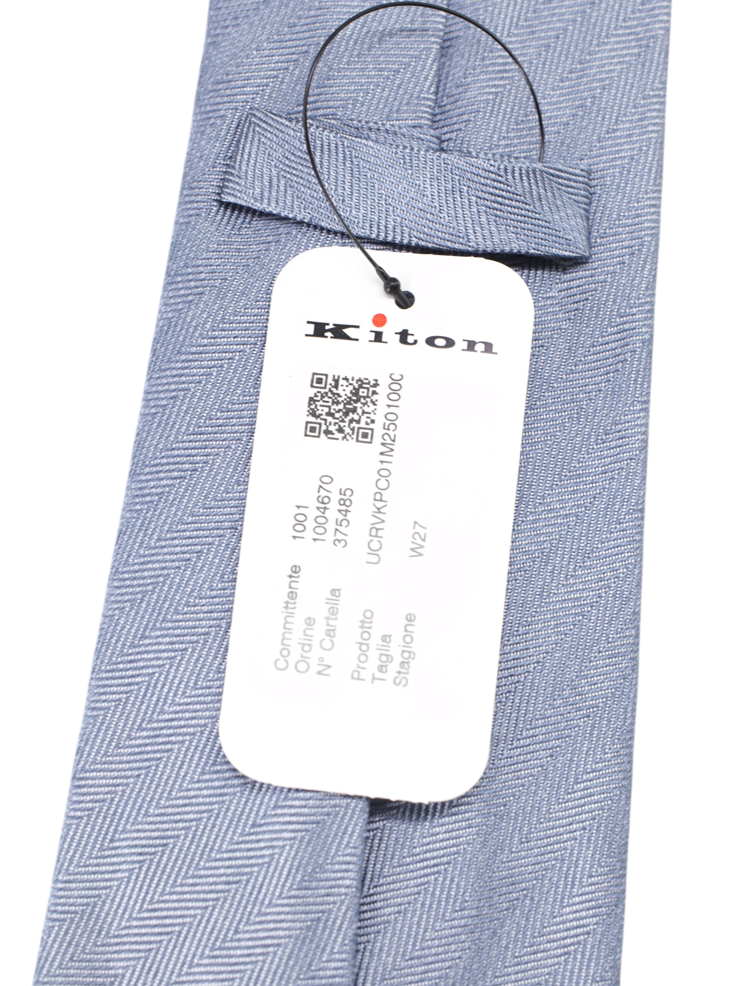 Kiton 5-Fold Steel Grey Silk Herringbone Tie