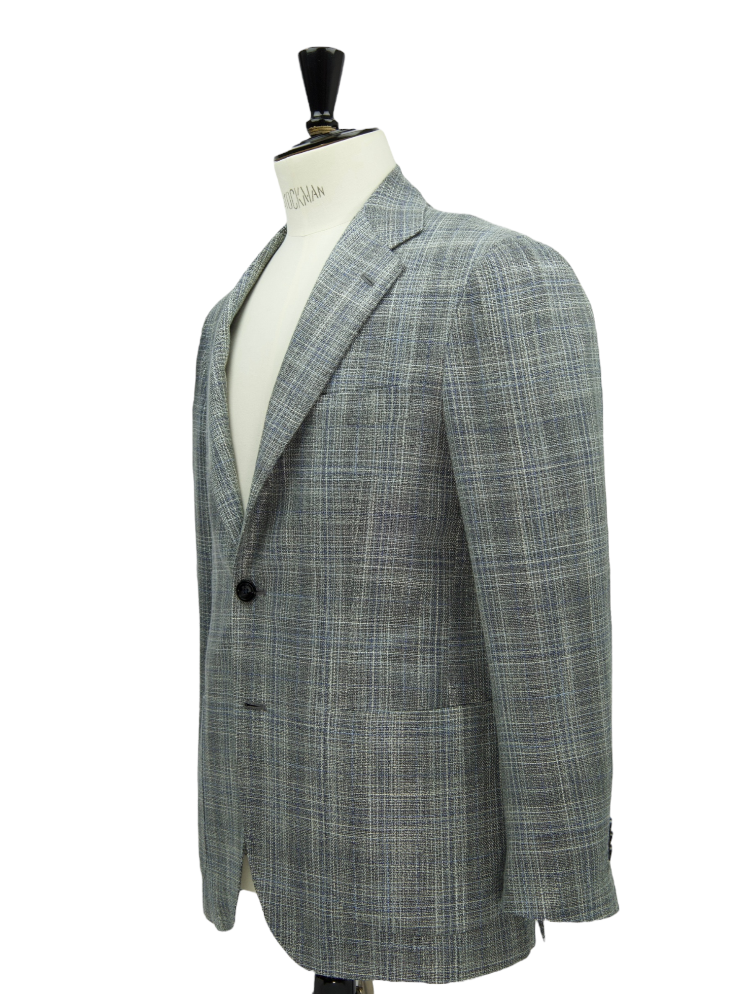 Kiton Grey & Ice Blue Virgin Wool & Silk Check Jacket