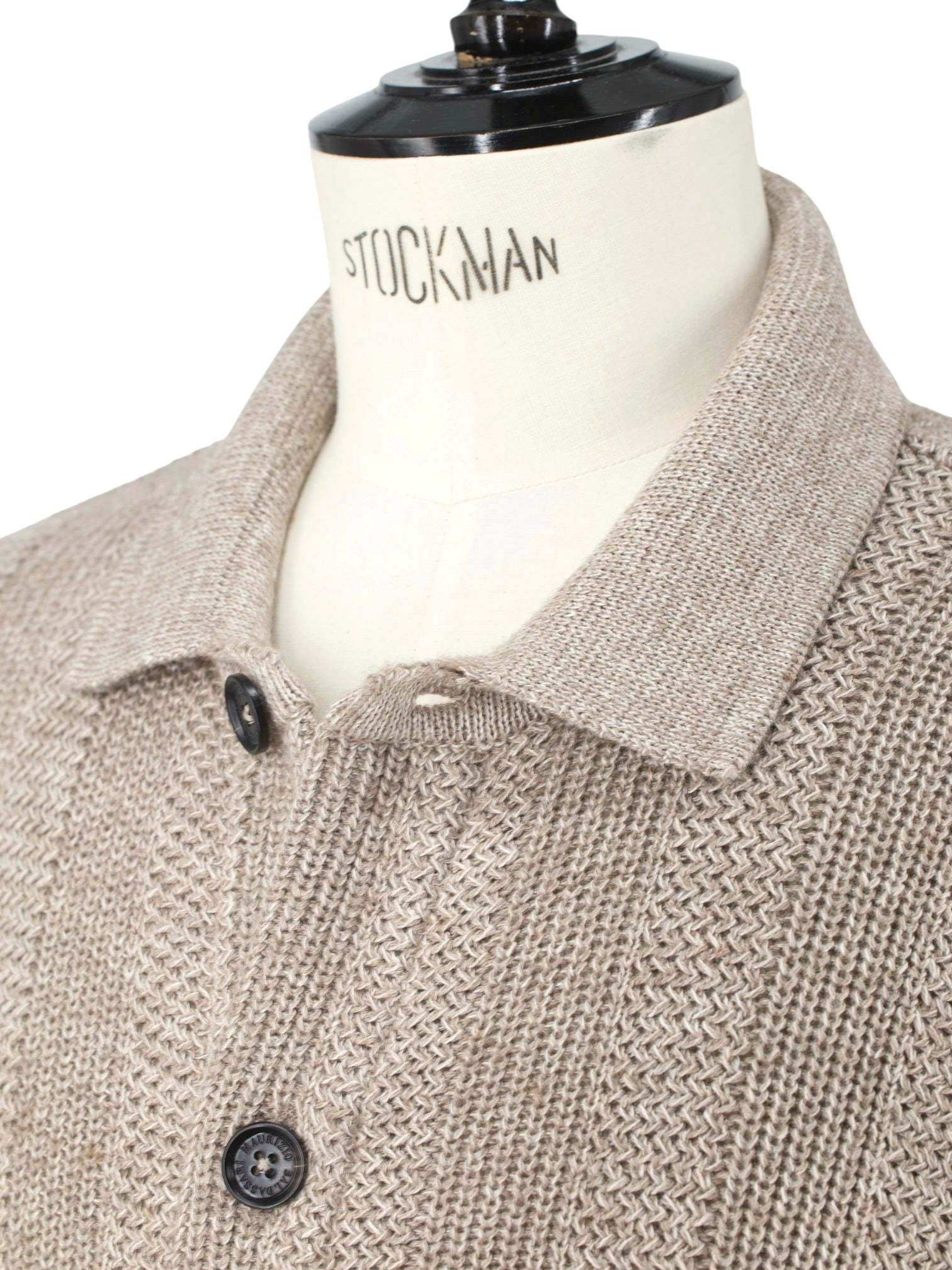 Maurizio Baldassari Taupe Acrylic, Linen, Wool & Cashmere Stripe-Pattern Cardigan