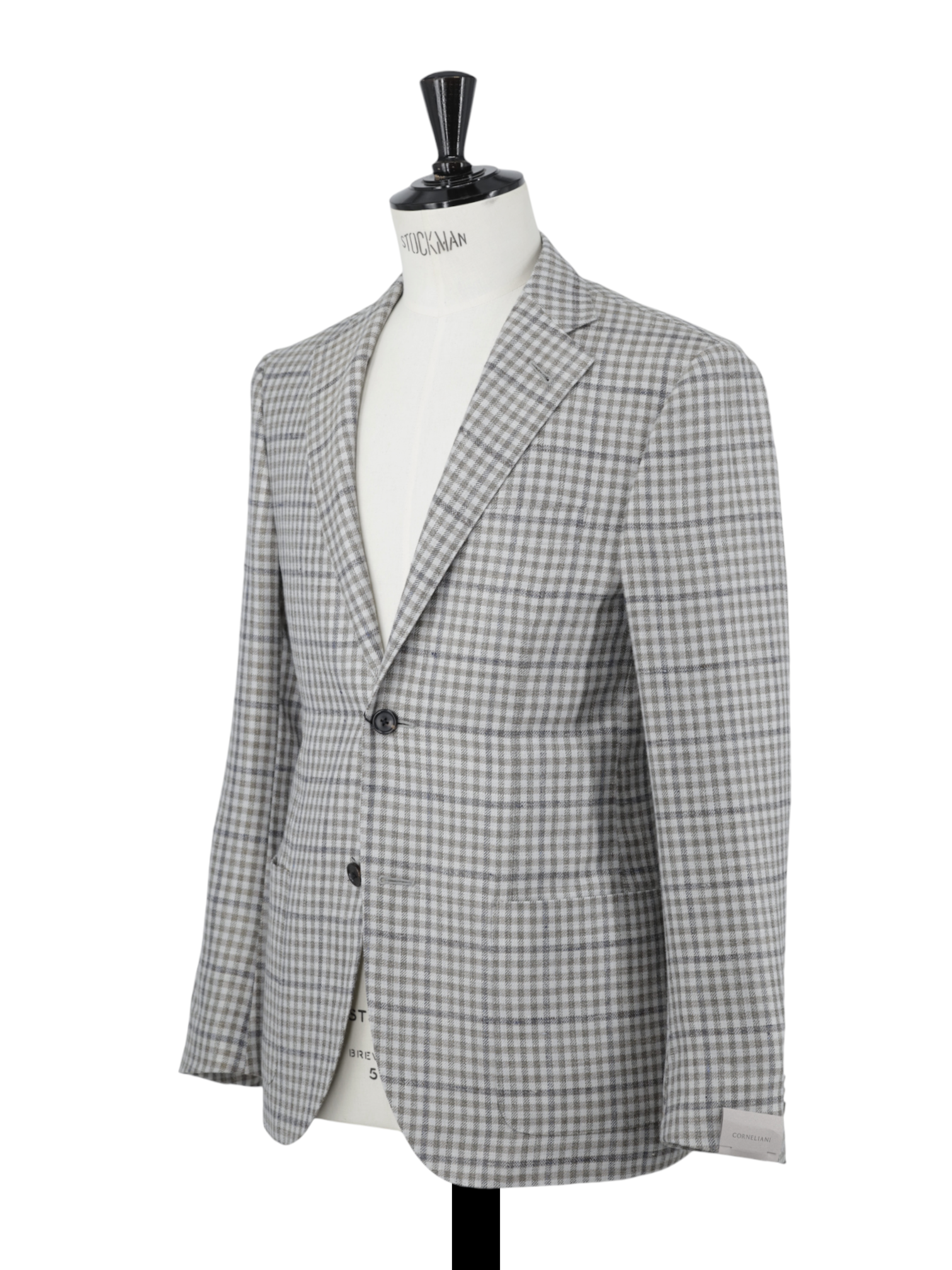 Corneliani Marlbled Greige Silk, Linen & Wool Guncheck Jacket