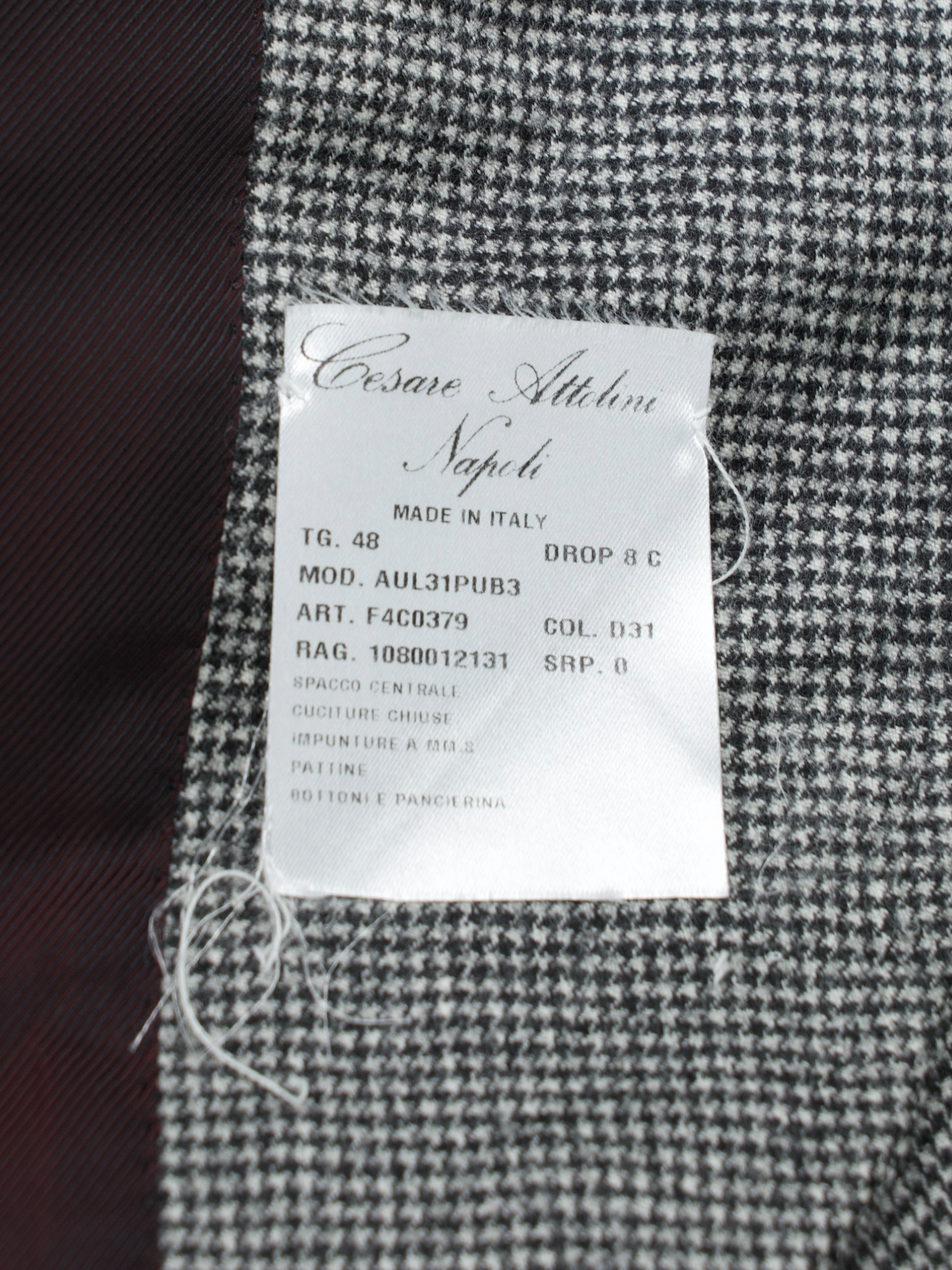Cesare Attolini Black and White Wool & Cashmere Flannel Puppytooth Suit