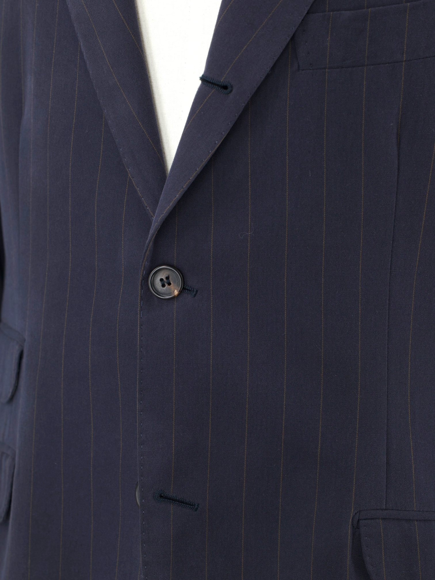 Brunello Cucinelli Navy Cotton Pinstripe Elbow-Patch Jacket