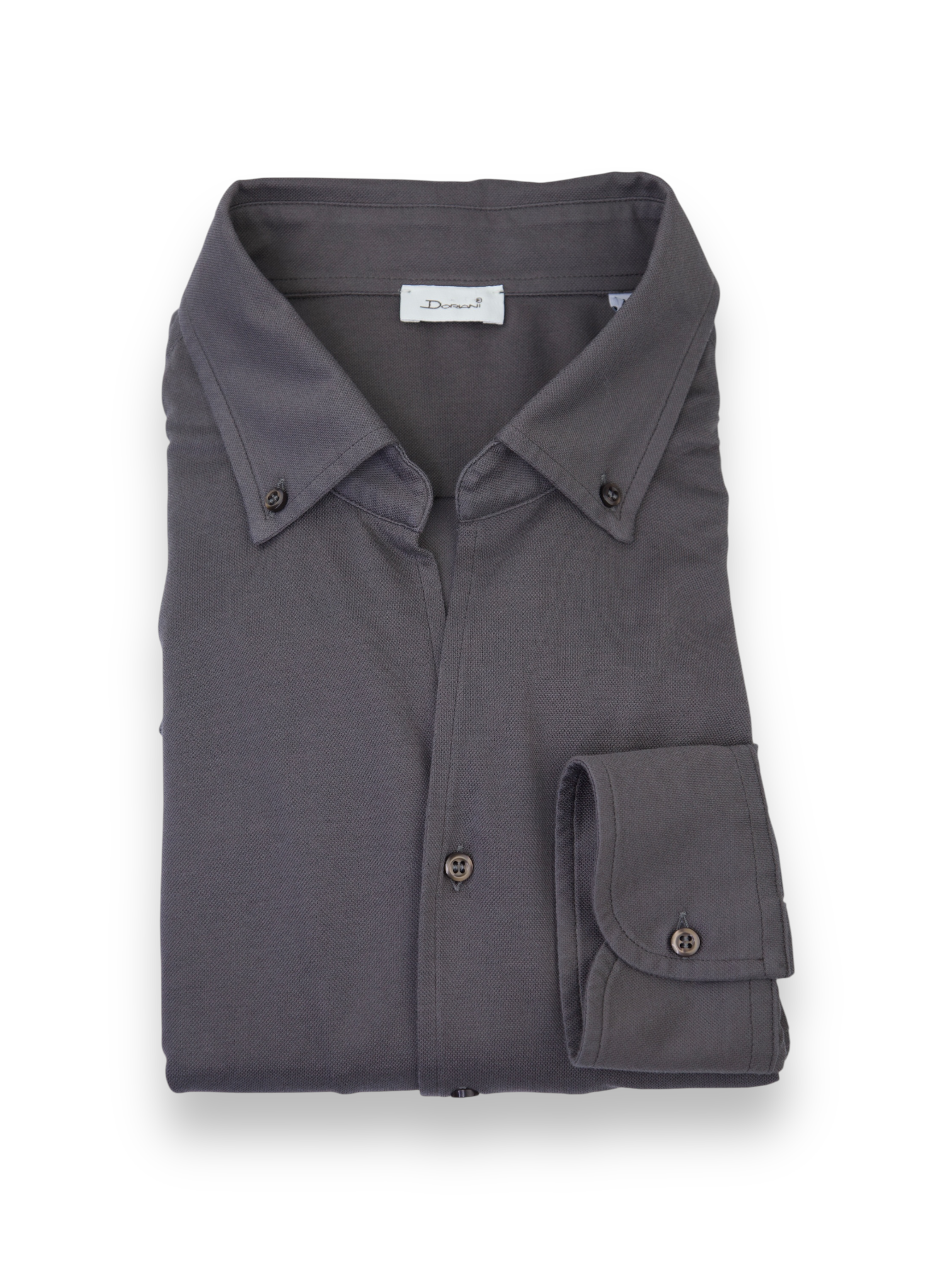 Doriani Cashmere Dark Taupe Pique Cotton Casual Shirt