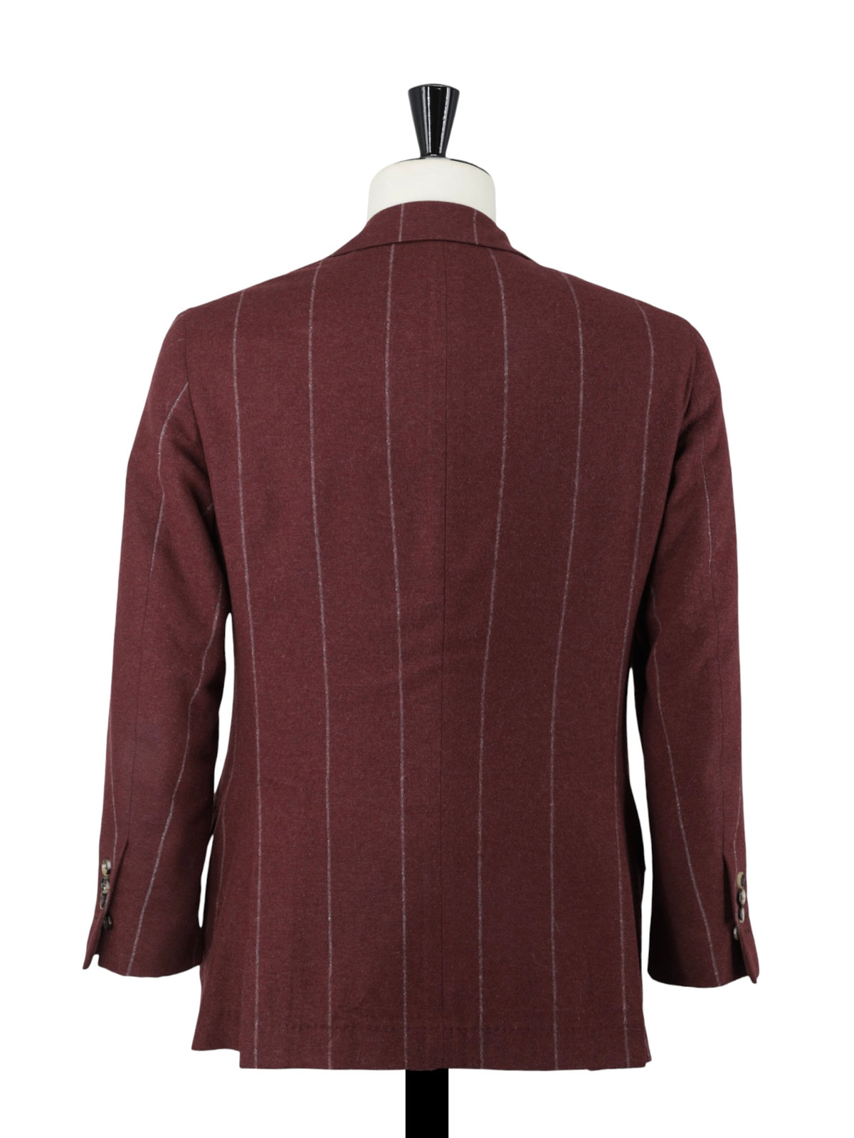 Brunello Cucinelli Dark Red Silk, Wool & Cashmere Double Breasted Chalkstripe Jacket