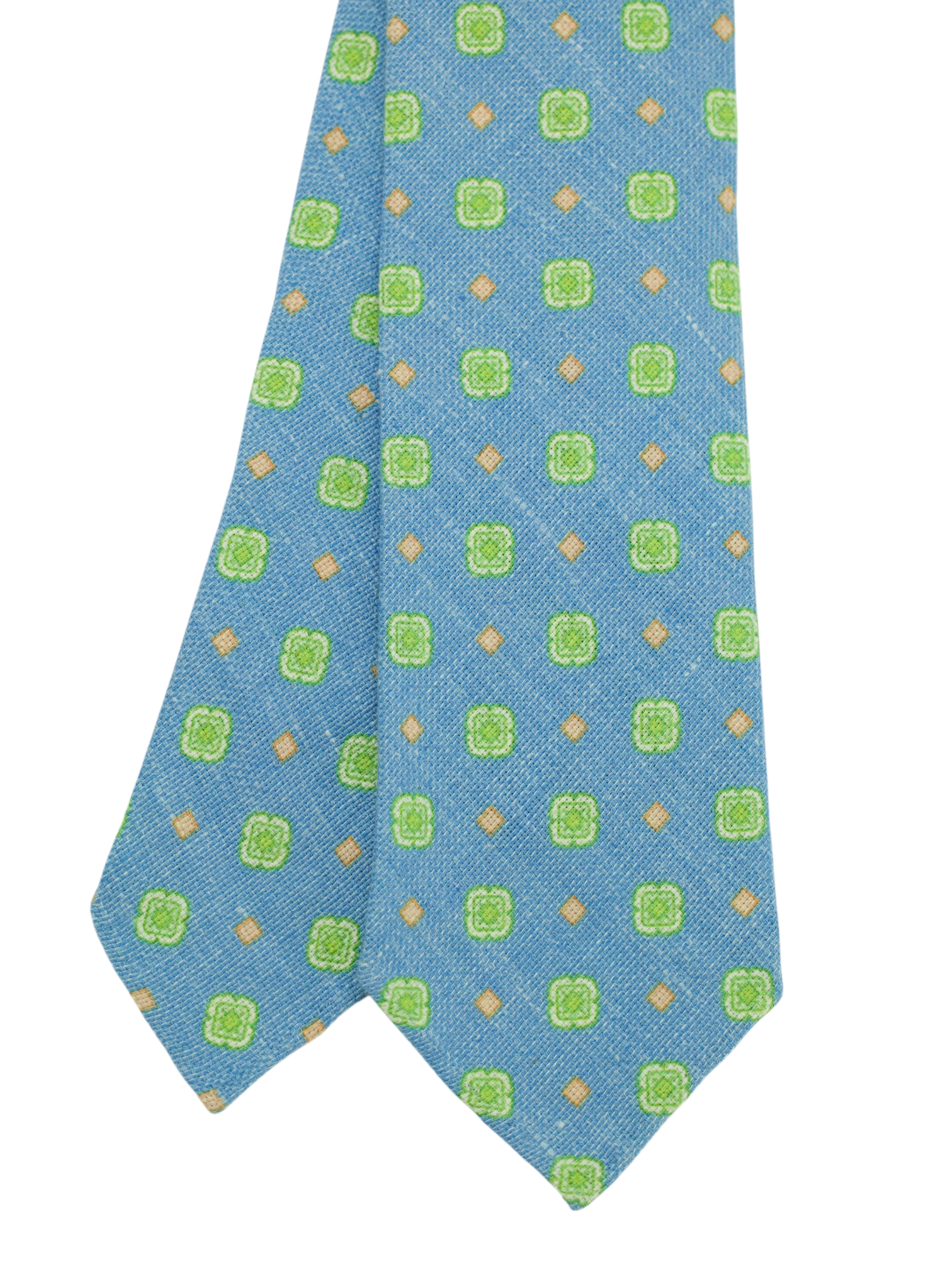Kiton 5-Fold Light Blue & Green Linen, Silk & Cashmere Floral Tie