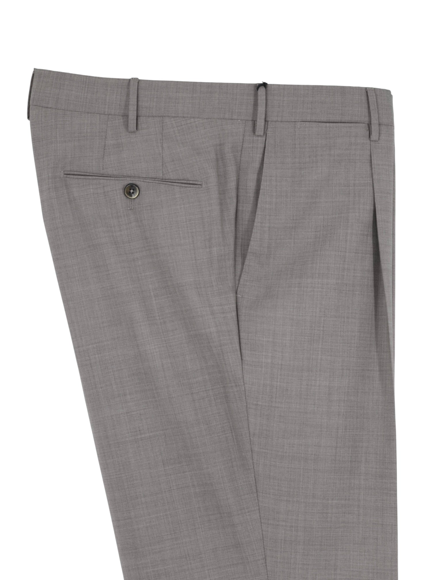 PT01 Greige Wool-Stretch Single Pleated Trousers