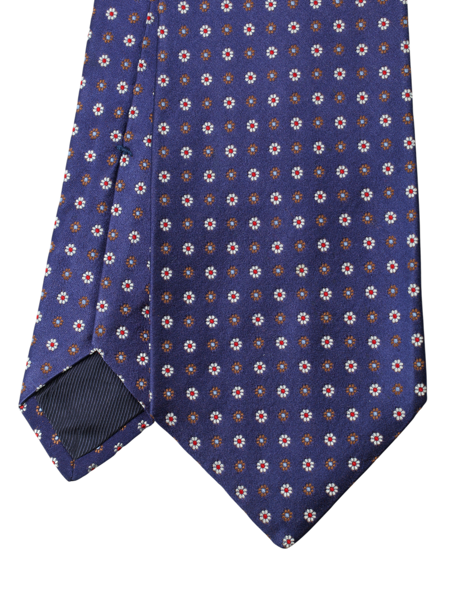 Kiton 5-Fold Navy & Brown Silk Floral Pattern Tie