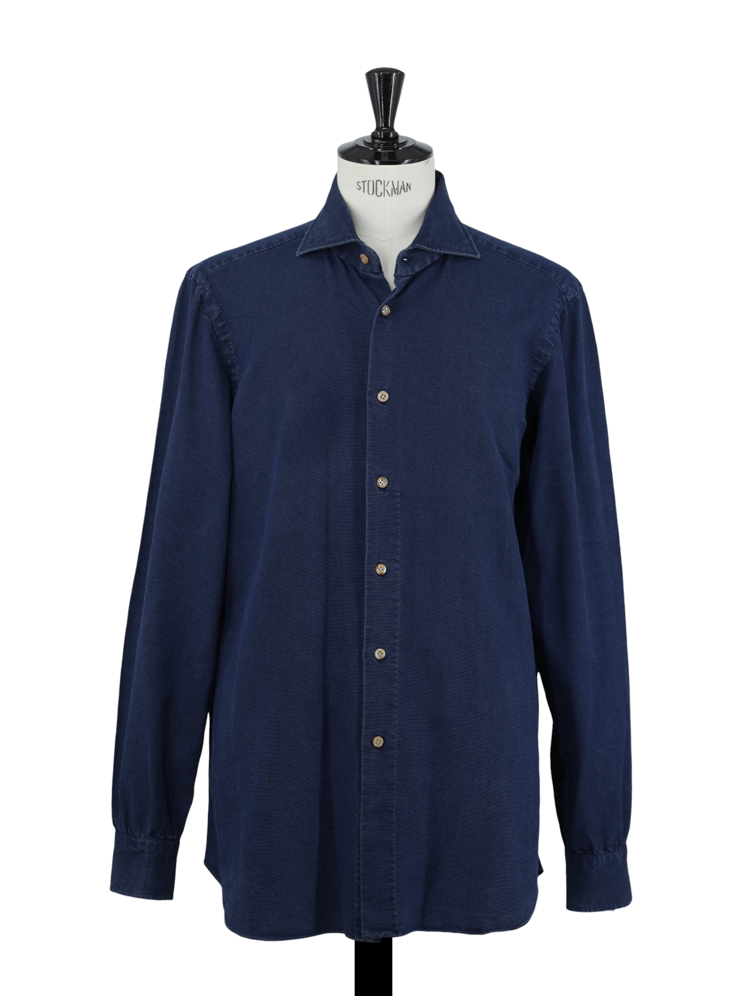 Avino Indigo Blue Pure Cotton-Denim Pinpoint Shirt