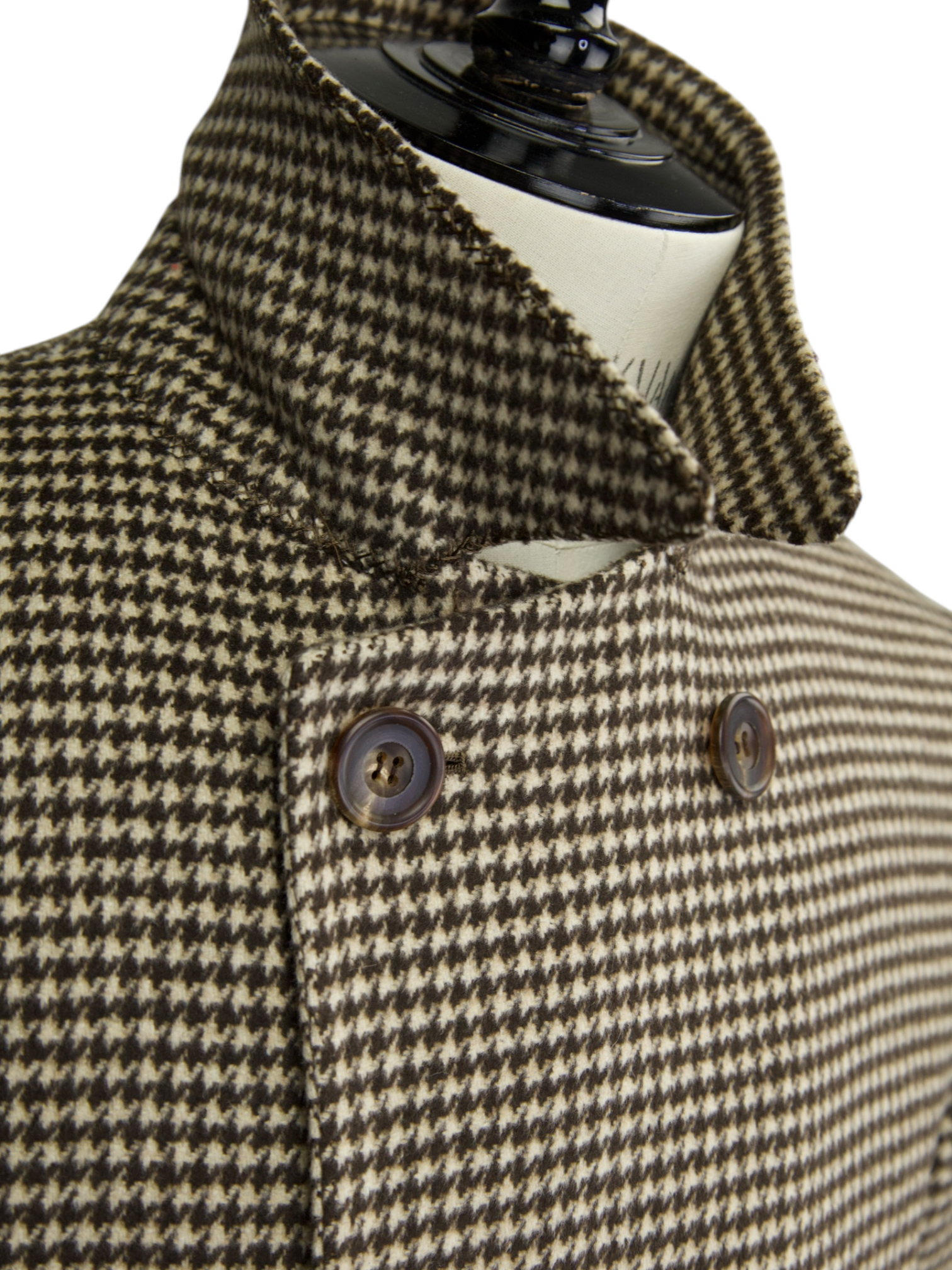 Kiton Light Brown Double-Breasted Pure Cashmere Houndstooth Sartorial Overcoat