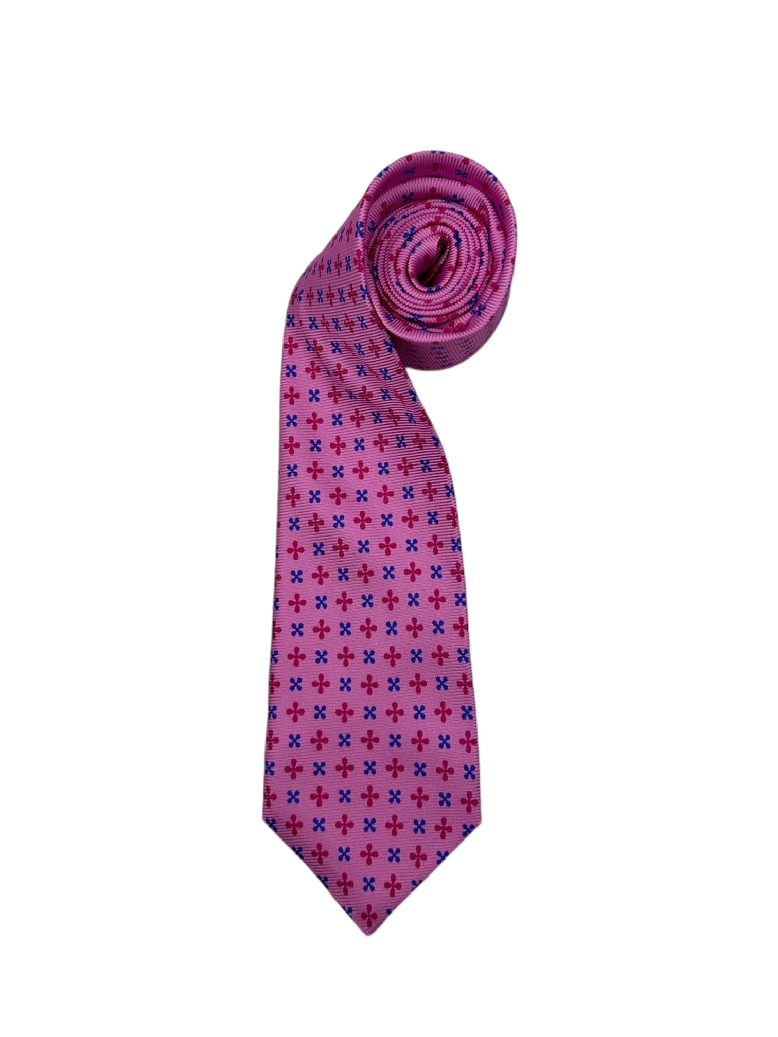 Kiton 7-Fold Pink Geometric Floral Tie