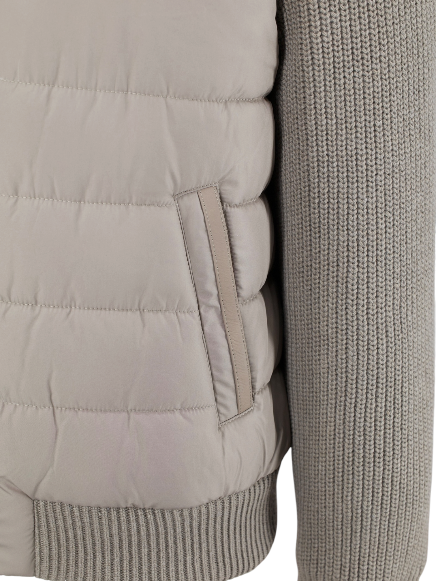 Corneliani Taupe Lambskin & Knitted Wool-Cashmere Bomber Jacket
