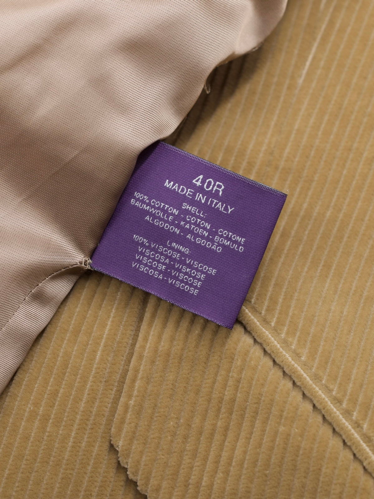 Ralph Lauren Purple Label Light Brown Cotton-Corduroy Hacking Jacket