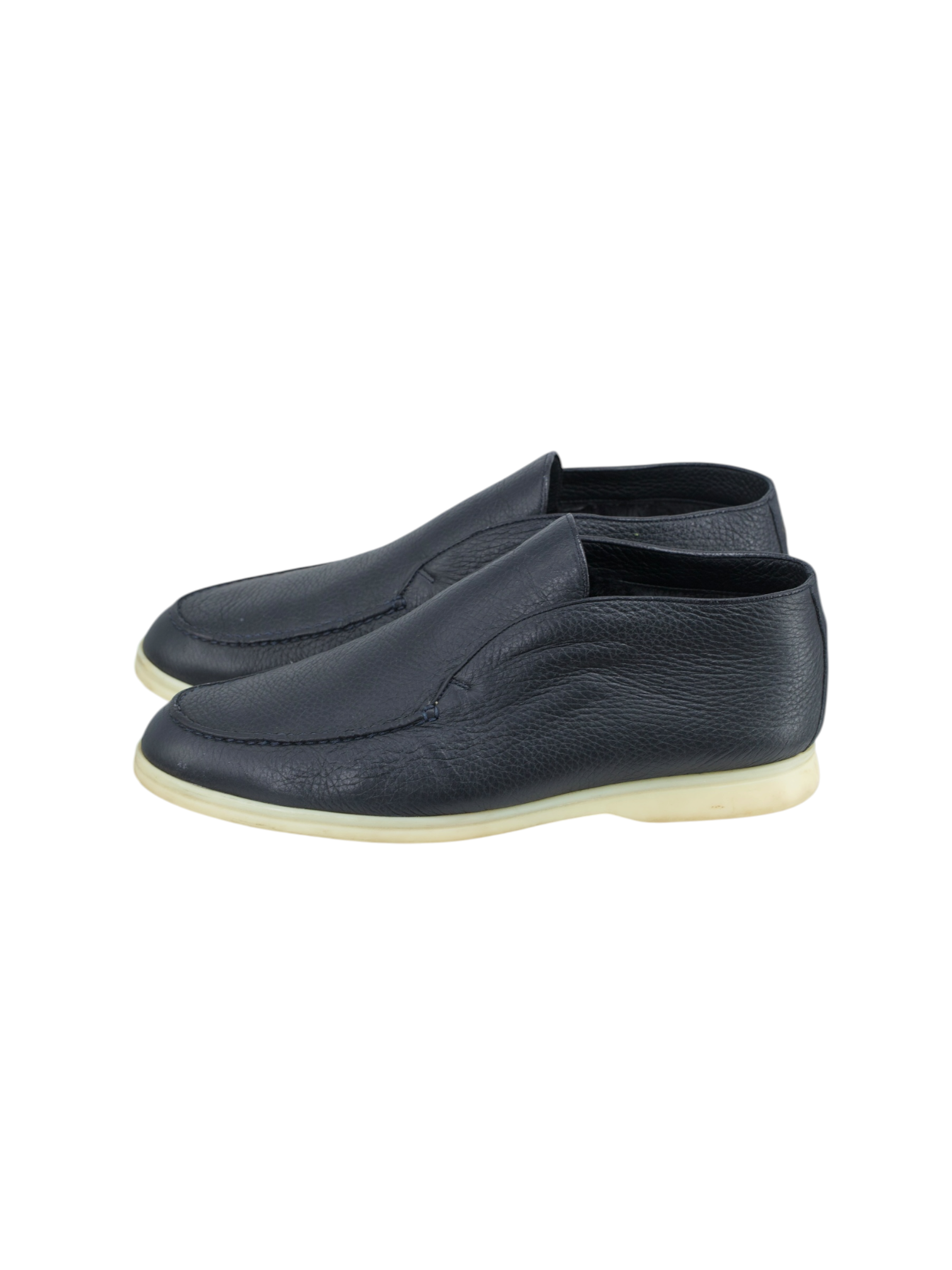 Loro Piana Navy Elk Leather & Castorino-Fur Lining Open Walk Ankle Boot