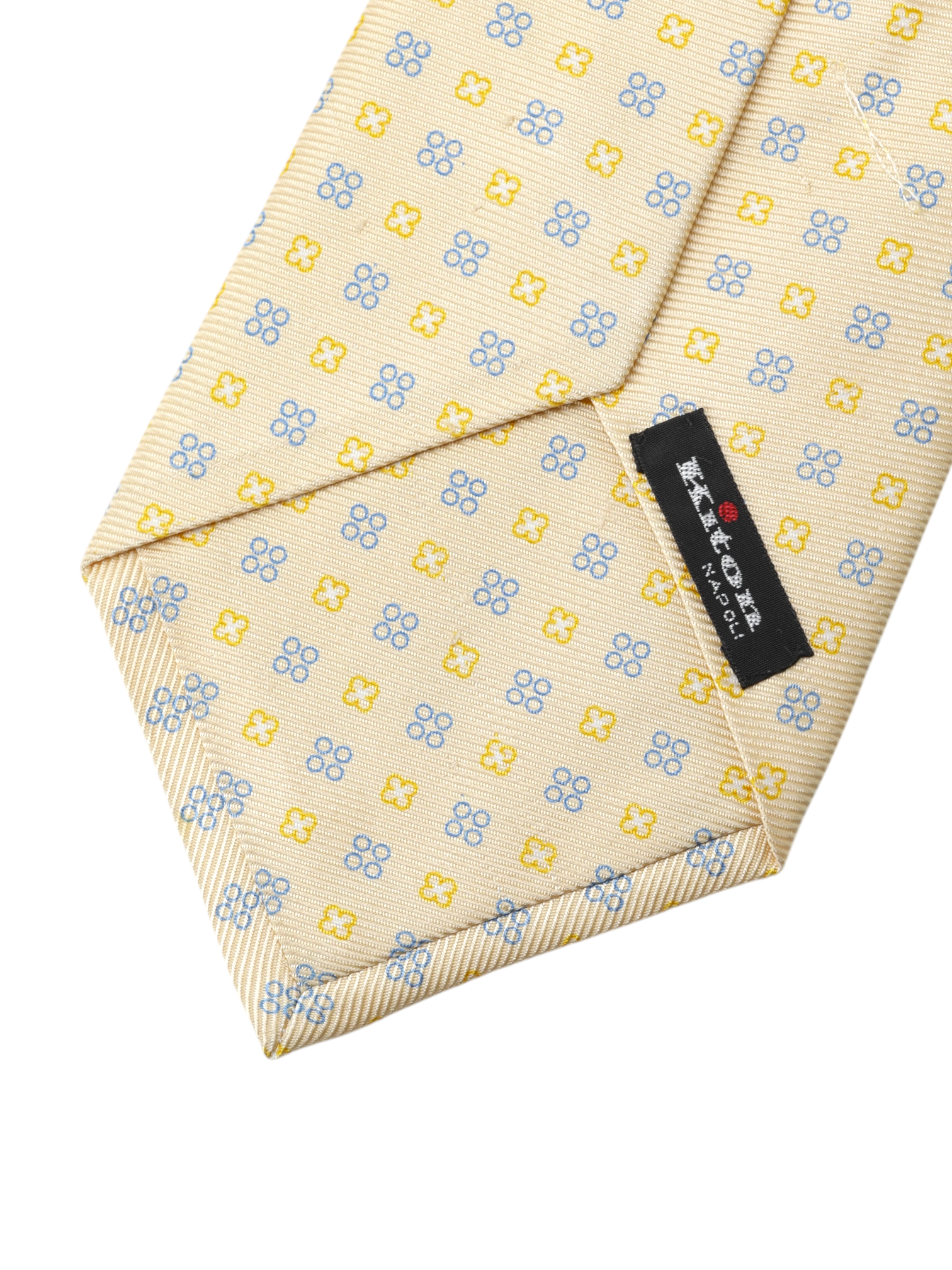 Kiton 5-Fold Butter Yellow & Blue Silk Geometric Self-Tipped Tie