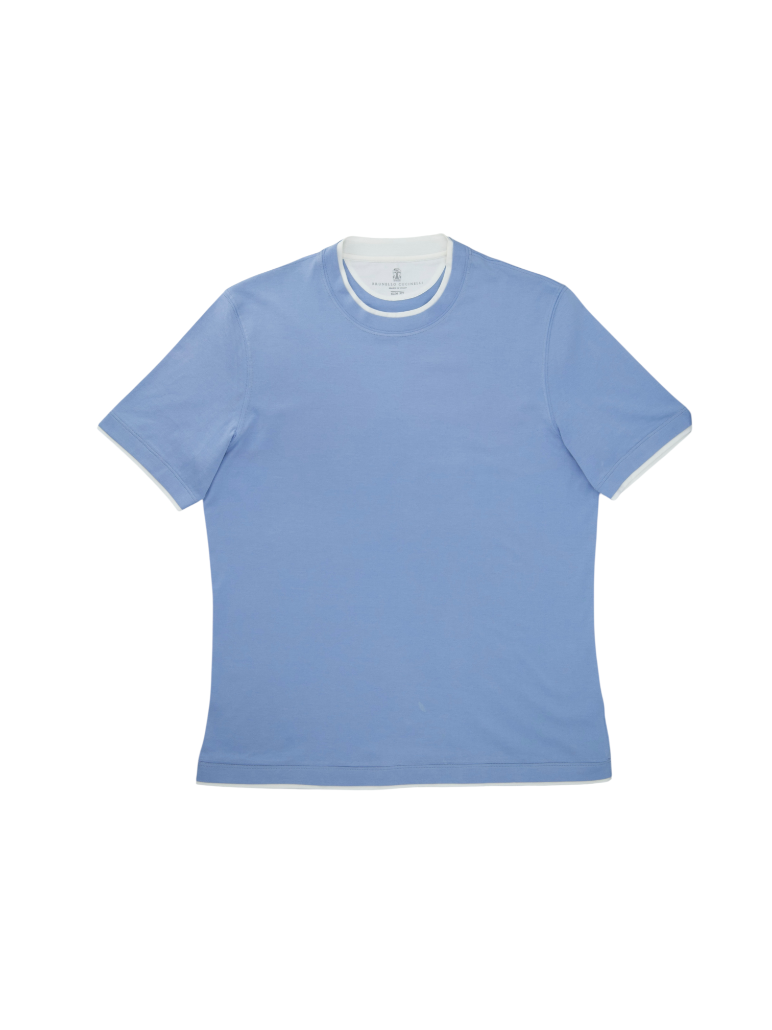 Brunello Cucinelli Light Blue Cotton Jersey Faux-Layering Crew Neck T-shirt
