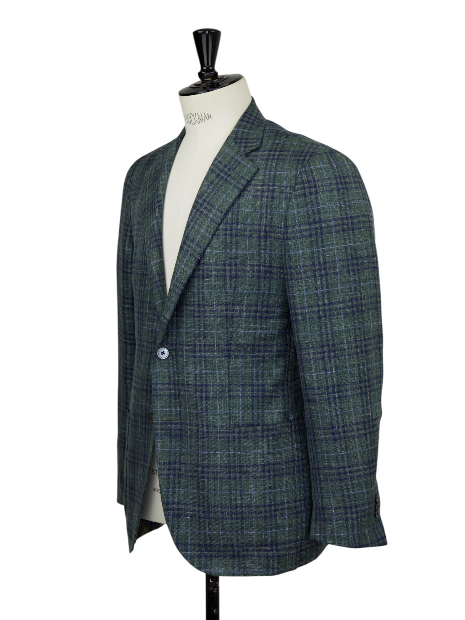 Corneliani Sartoria Green Wool, Silk & Linen Overcheck Jacket