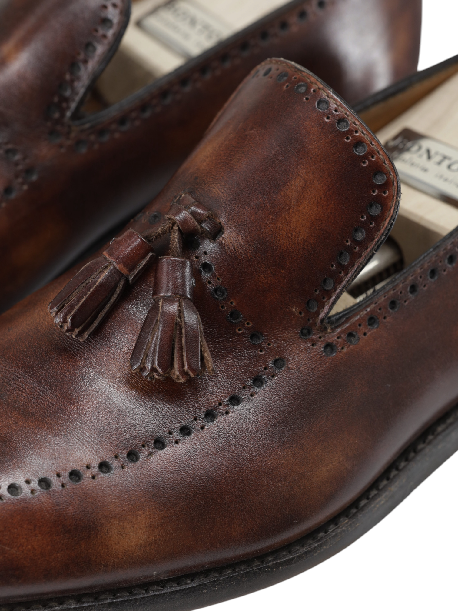 Bontoni Dark Brown Museum-Calf Perforated City-Sole Tassel Loafer + Crocodile Belt