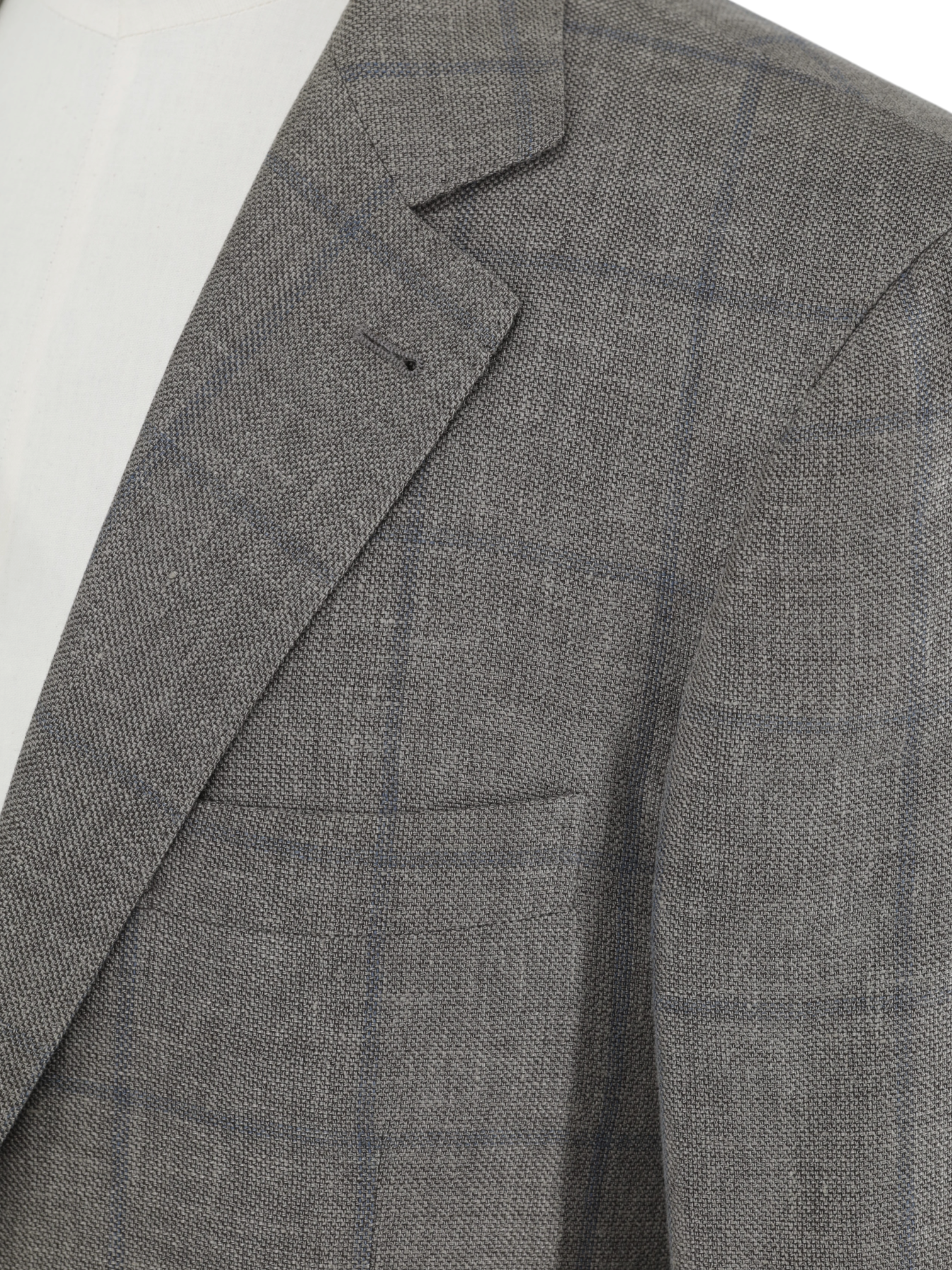 Brunello Cucinelli Light Brown & Chambray Blue Linen, Wool & Silk Windowpane Jacket