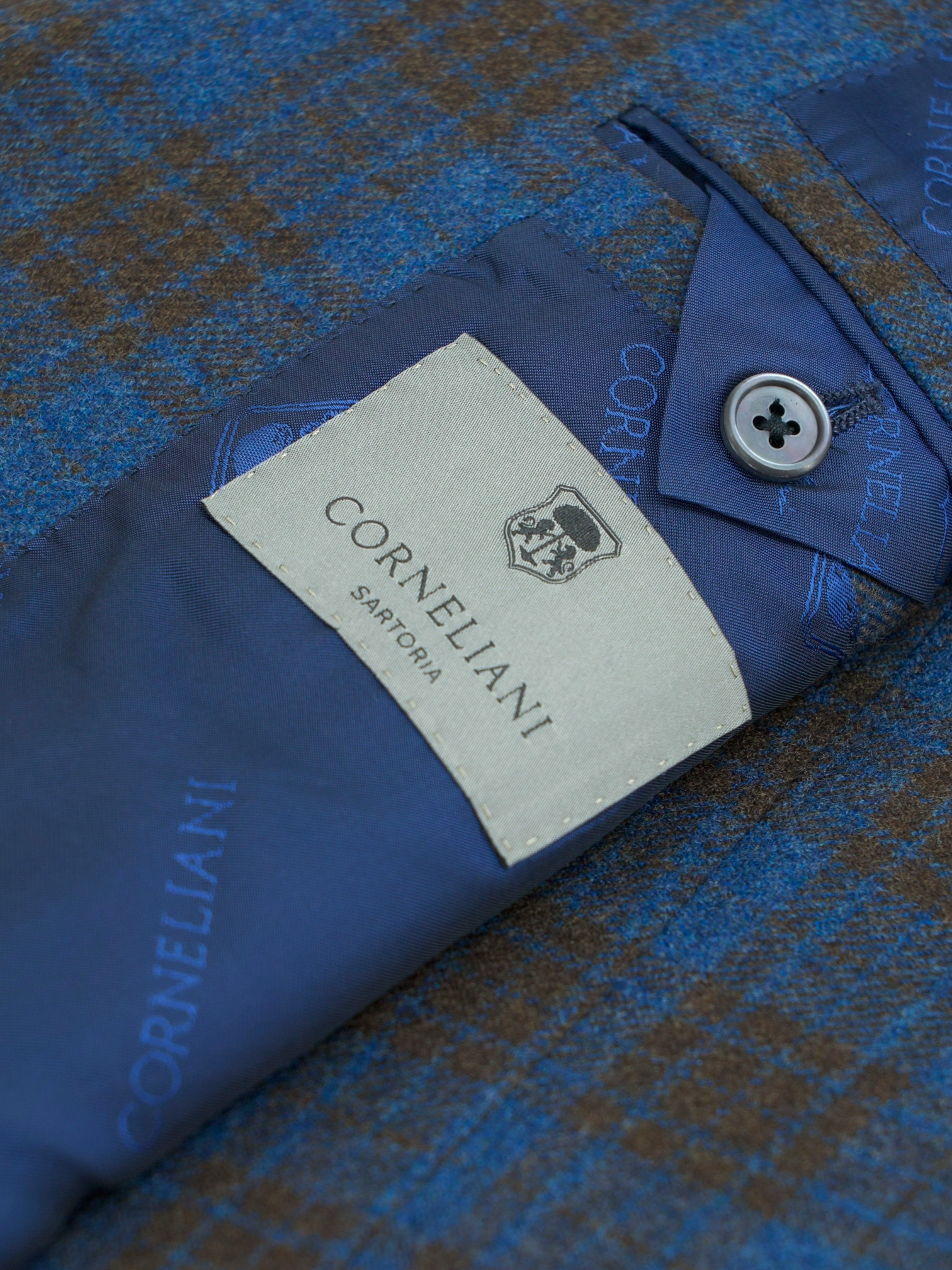 Corneliani Sartoria Azure Blue & Brown Wool-Cashmere Check Jacket
