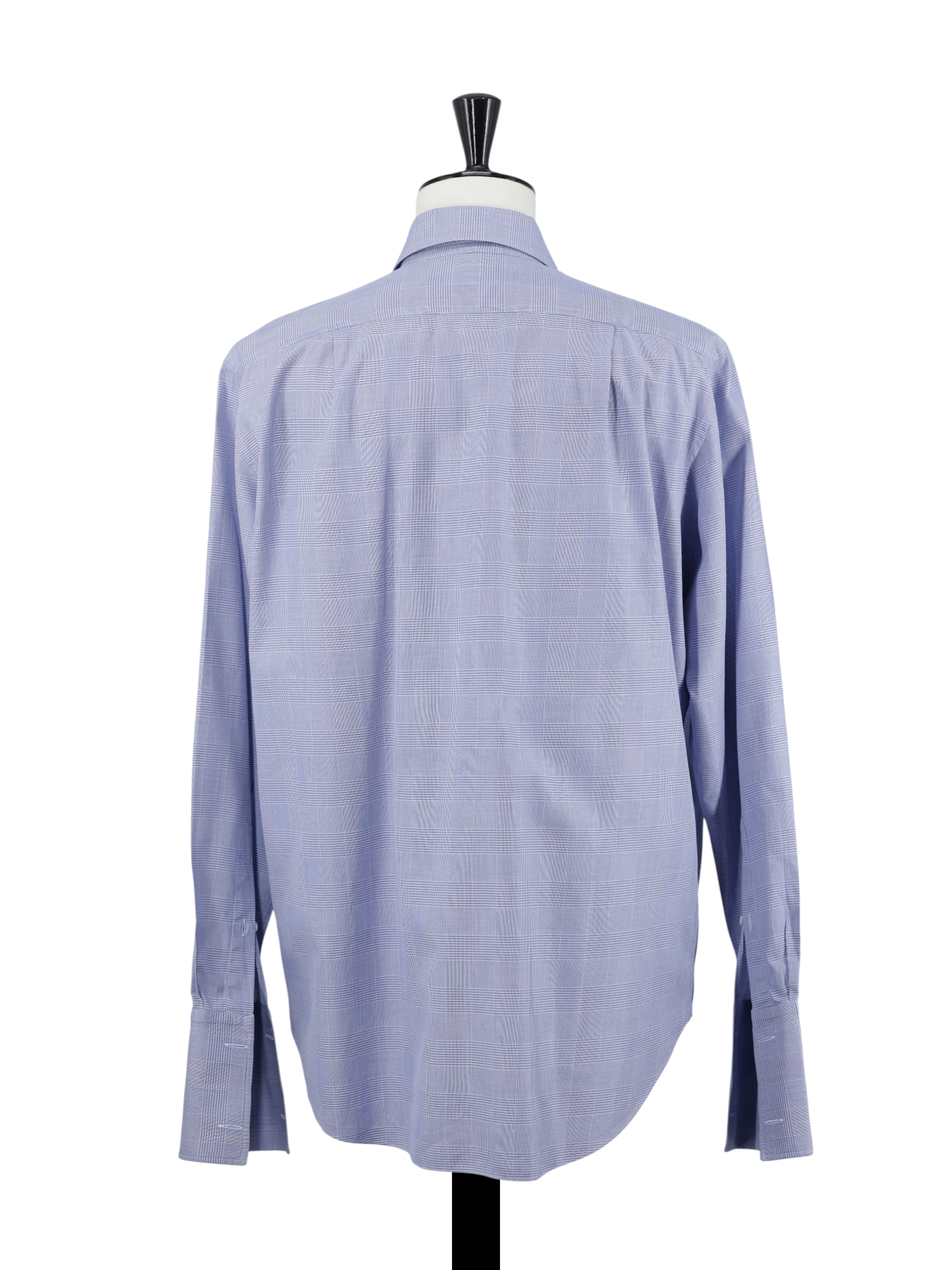 Fray Blue Cotton French-Cuff Prince of Wales Shirt