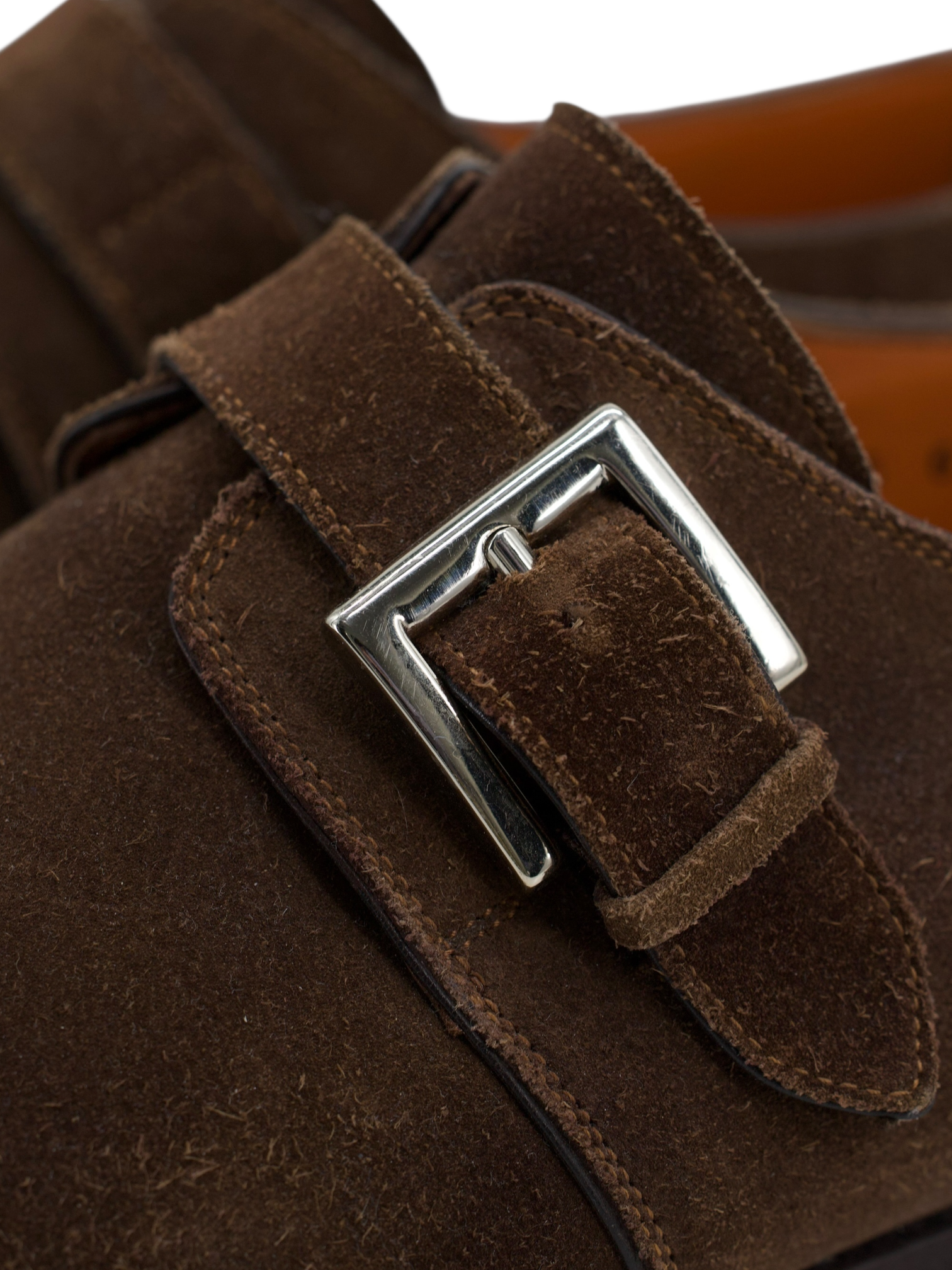 Santoni Brown Suede Handgrade Single Monk-Straps