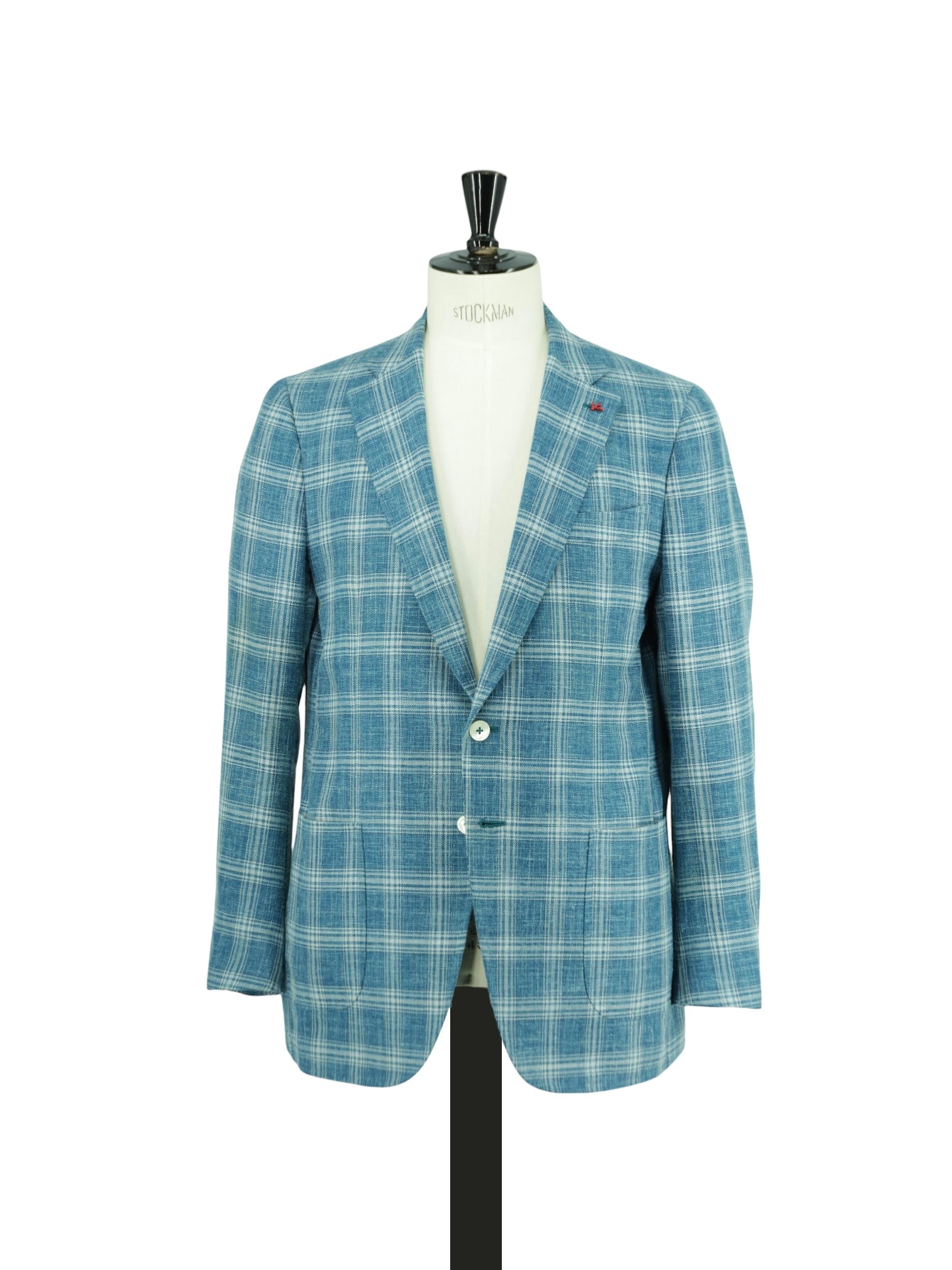 Isaia Turquoise Wool, Silk & Linen "Summer Hopsack" Windowpane Jacket