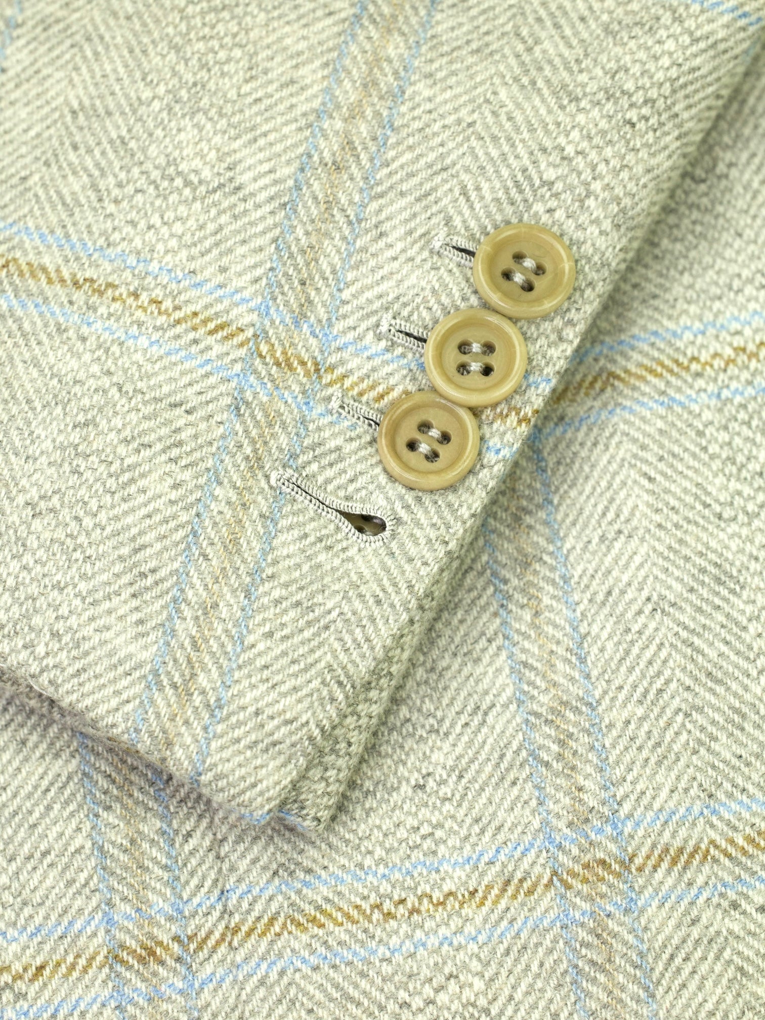 Kiton Light Grey, Brown & Blue Pure Cashmere Windowpane Jacket