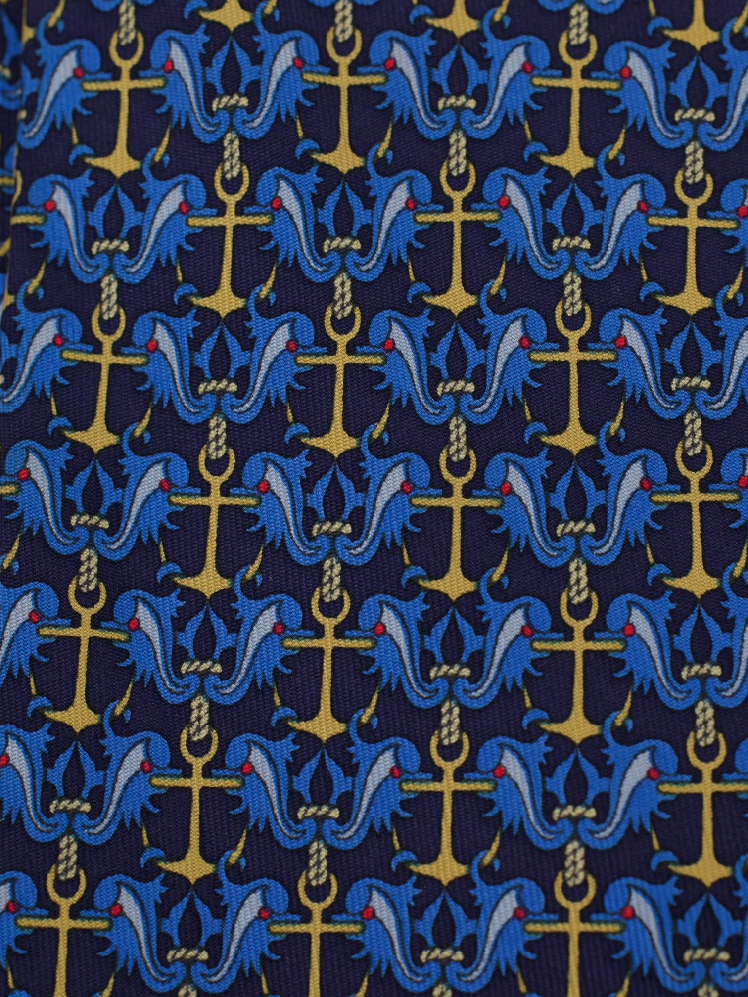 Hermès Navy & Gold Anchors Silk Blue Dolphin Tie