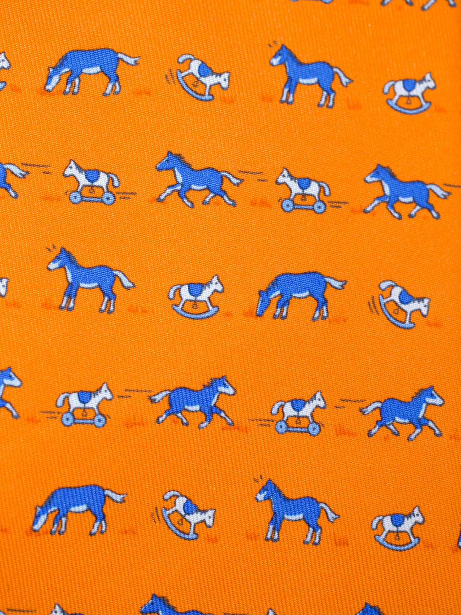 Hermès x ING Private-Banking Orange & Blue Silk Horse-Pattern Tie