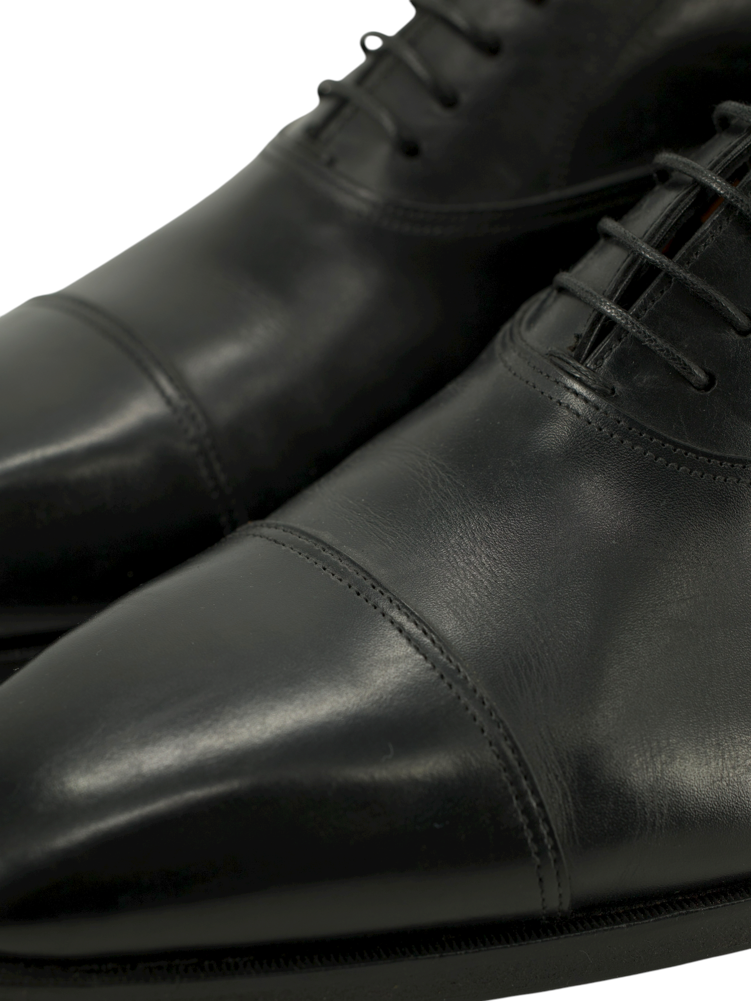 Santoni Black Calfleather Captoe Ofxord Lace-Ups