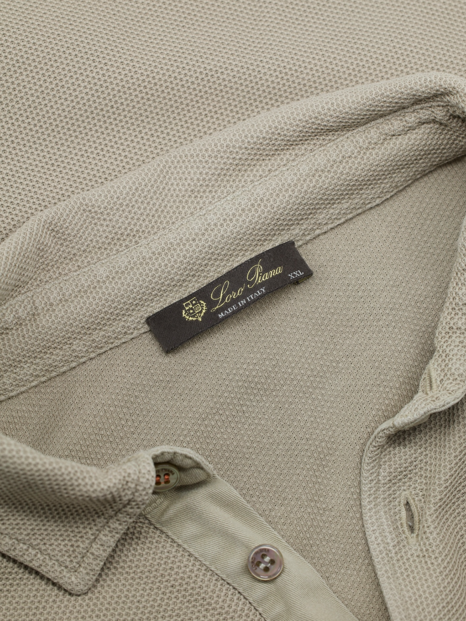 Loro Piana Light Brown Cotton Piqué Long-Sleeve Pop-Over Shirt