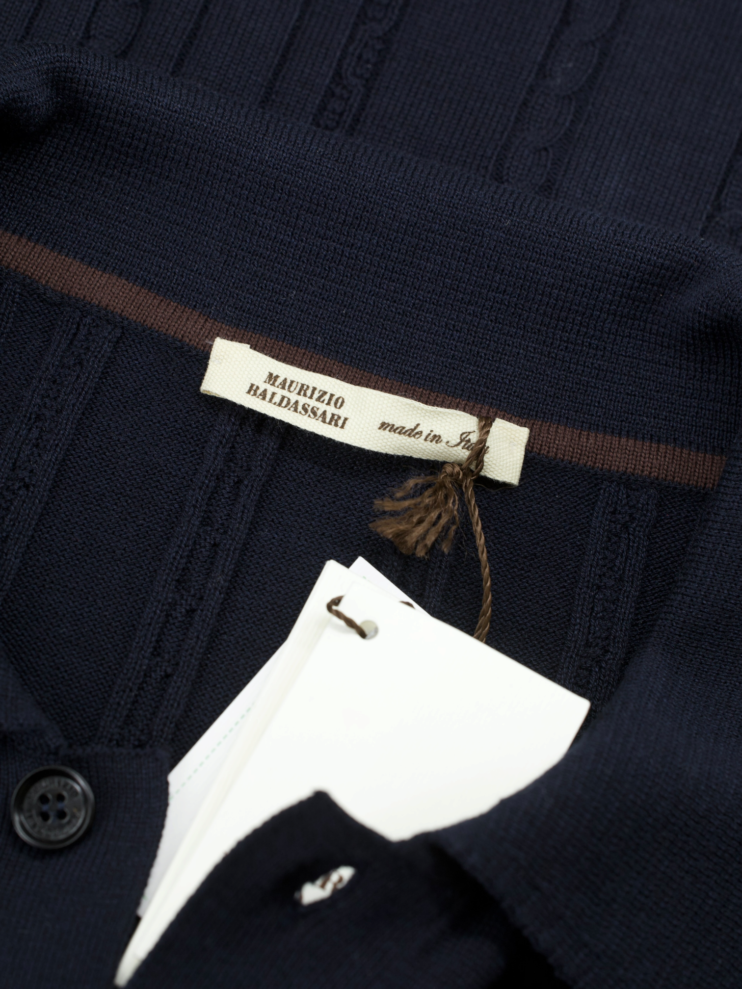 Maurizio Baldassari Navy Silk & Cotton Cable-Knitted Cardigan Shirt