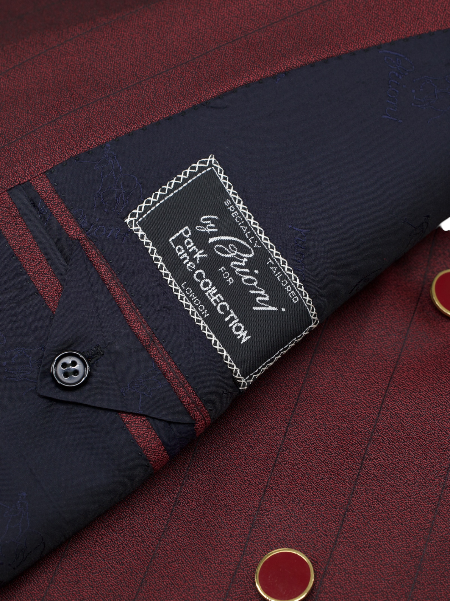 Brioni Wine Red Double Breasted Pure-Silk Pinstripe Jacket