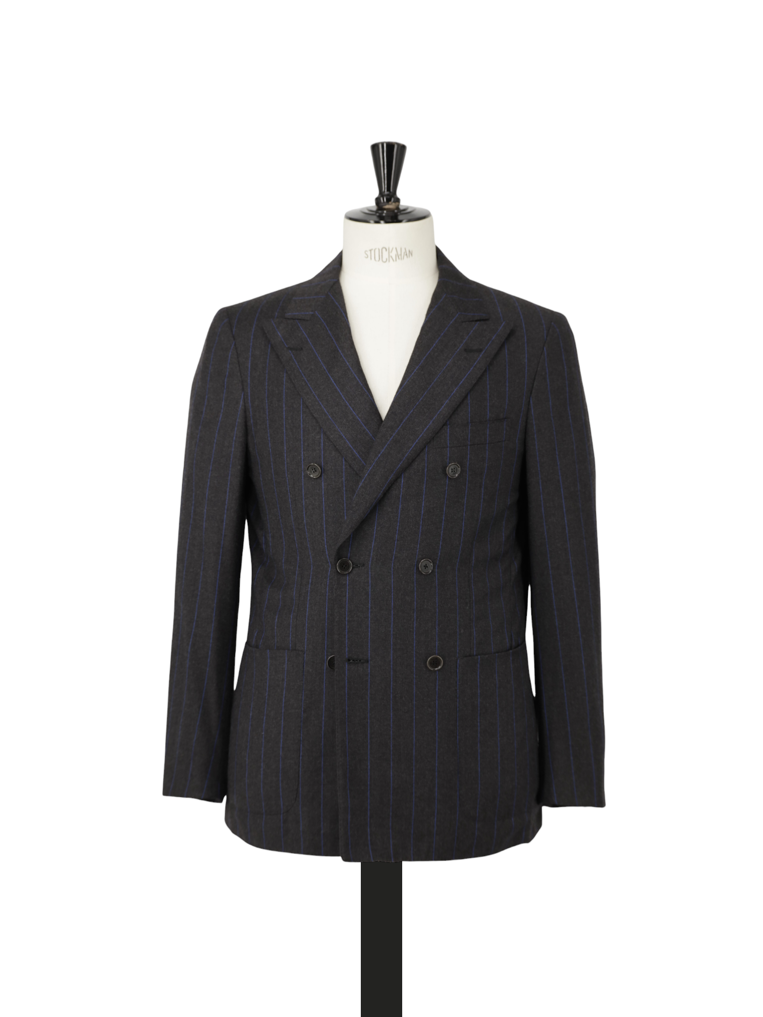 Caruso Anthracite & Azure Blue Wool Flannel Double-Breasted Pinstripe Suit