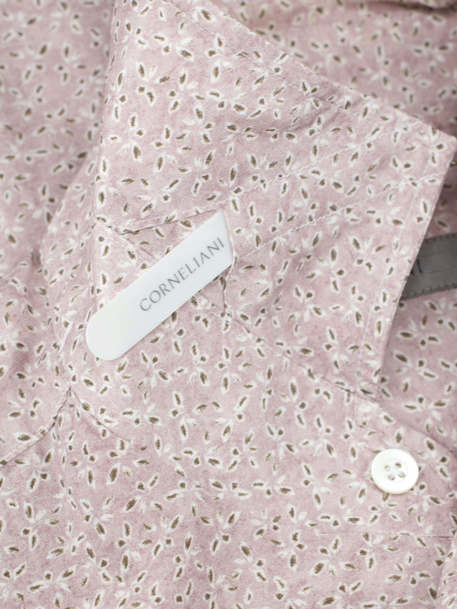 Corneliani Soft Pink & Olive Green Silk & Cotton Geometric Summer Shirt
